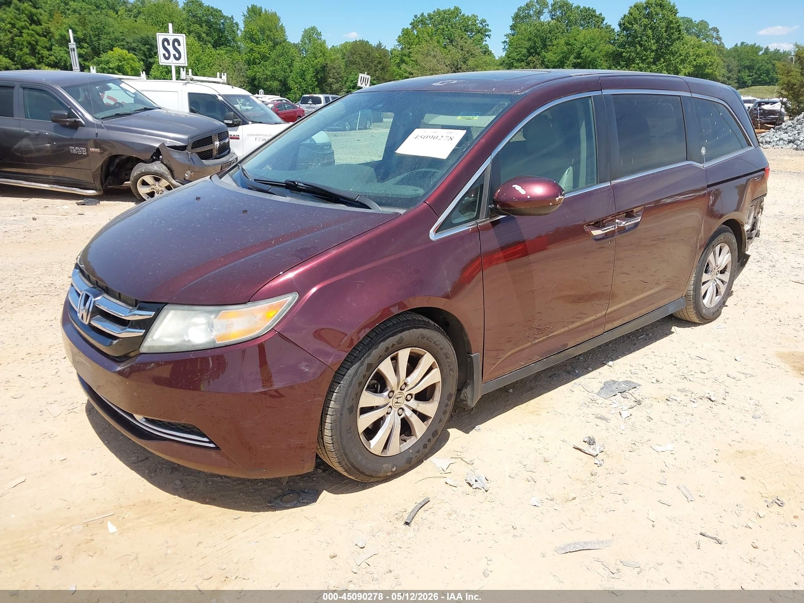 2014 Honda Odyssey Ex-l Burgundy vin: 5FNRL5H64EB118663