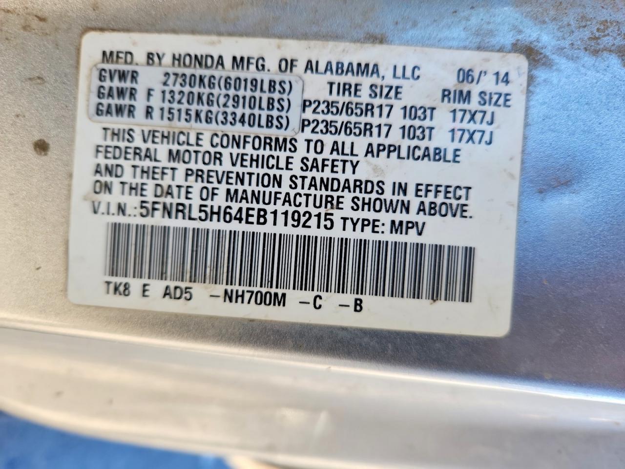 2014 Honda Odyssey Exl Silver vin: 5FNRL5H64EB119215