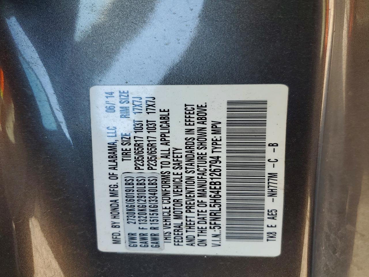 2014 Honda Odyssey Exl Gray vin: 5FNRL5H64EB126794