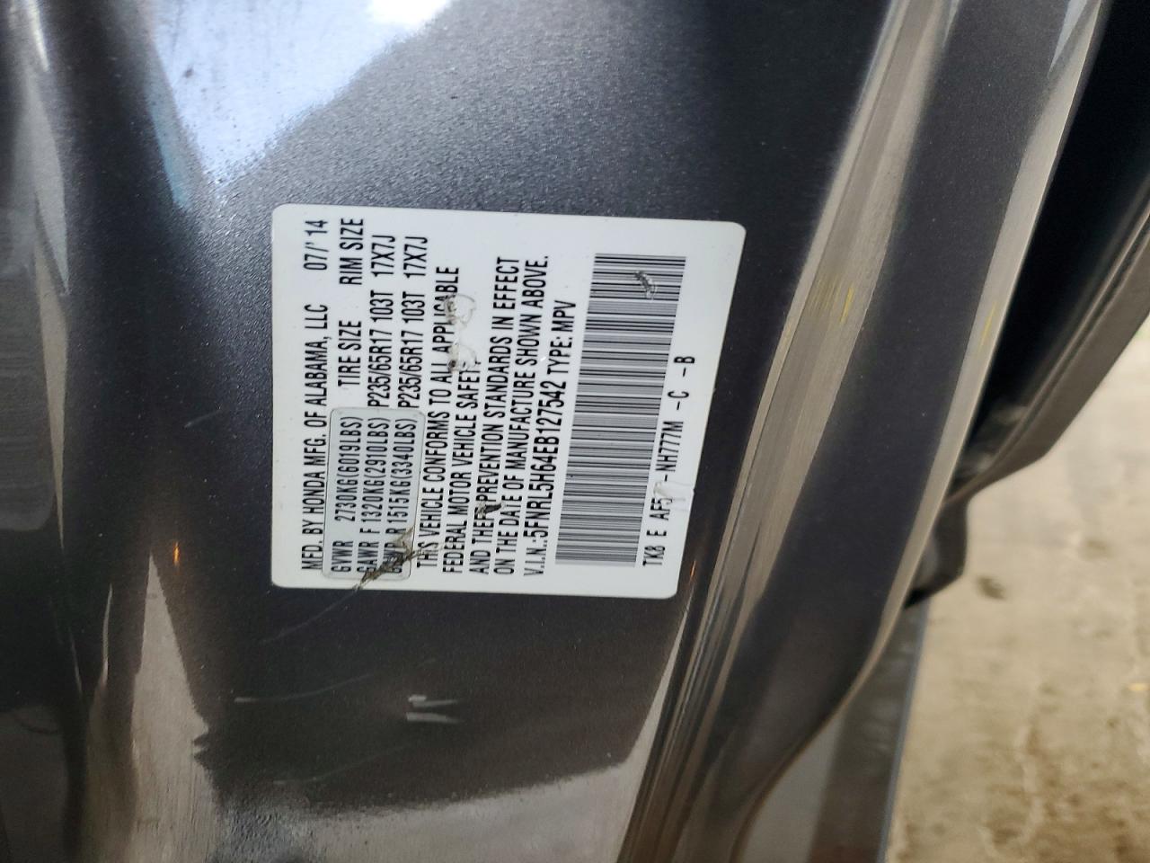 2014 Honda Odyssey Exl Charcoal vin: 5FNRL5H64EB127542