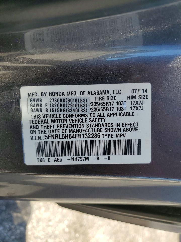 2014 Honda Odyssey Exl Gray vin: 5FNRL5H64EB132286