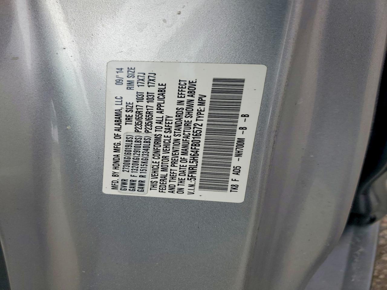 2015 Honda Odyssey Exl Gray vin: 5FNRL5H64FB016572