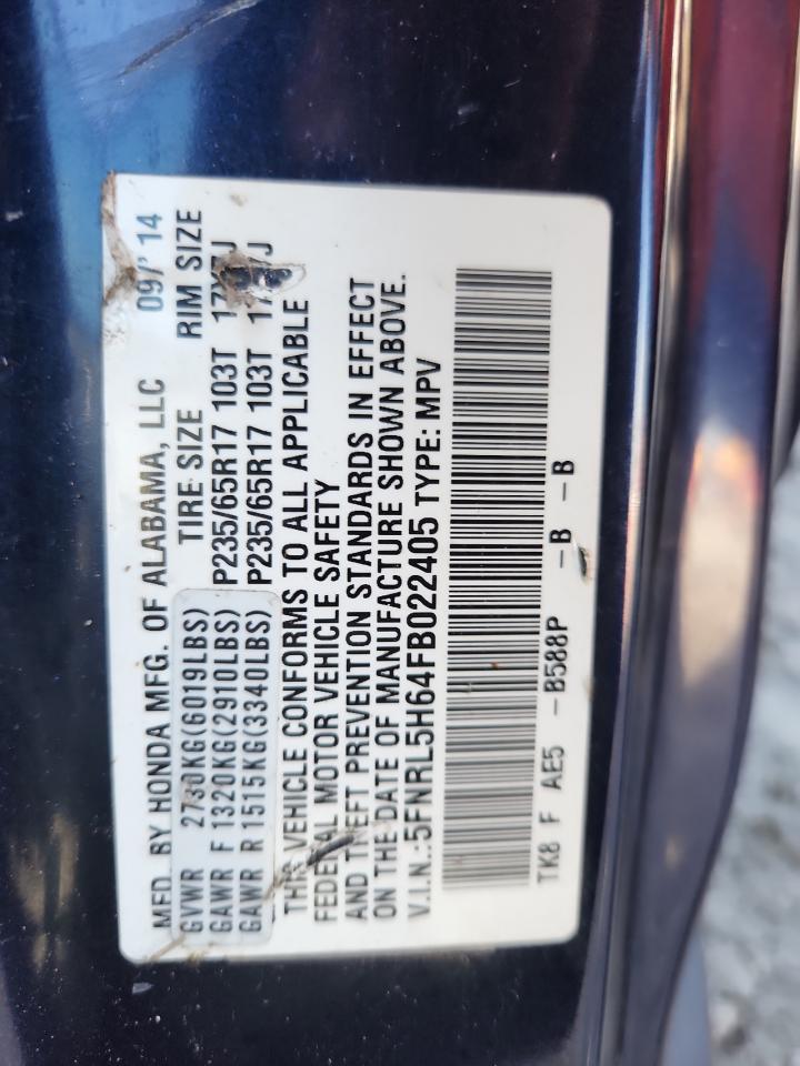 2015 Honda Odyssey Exl Blue vin: 5FNRL5H64FB022405