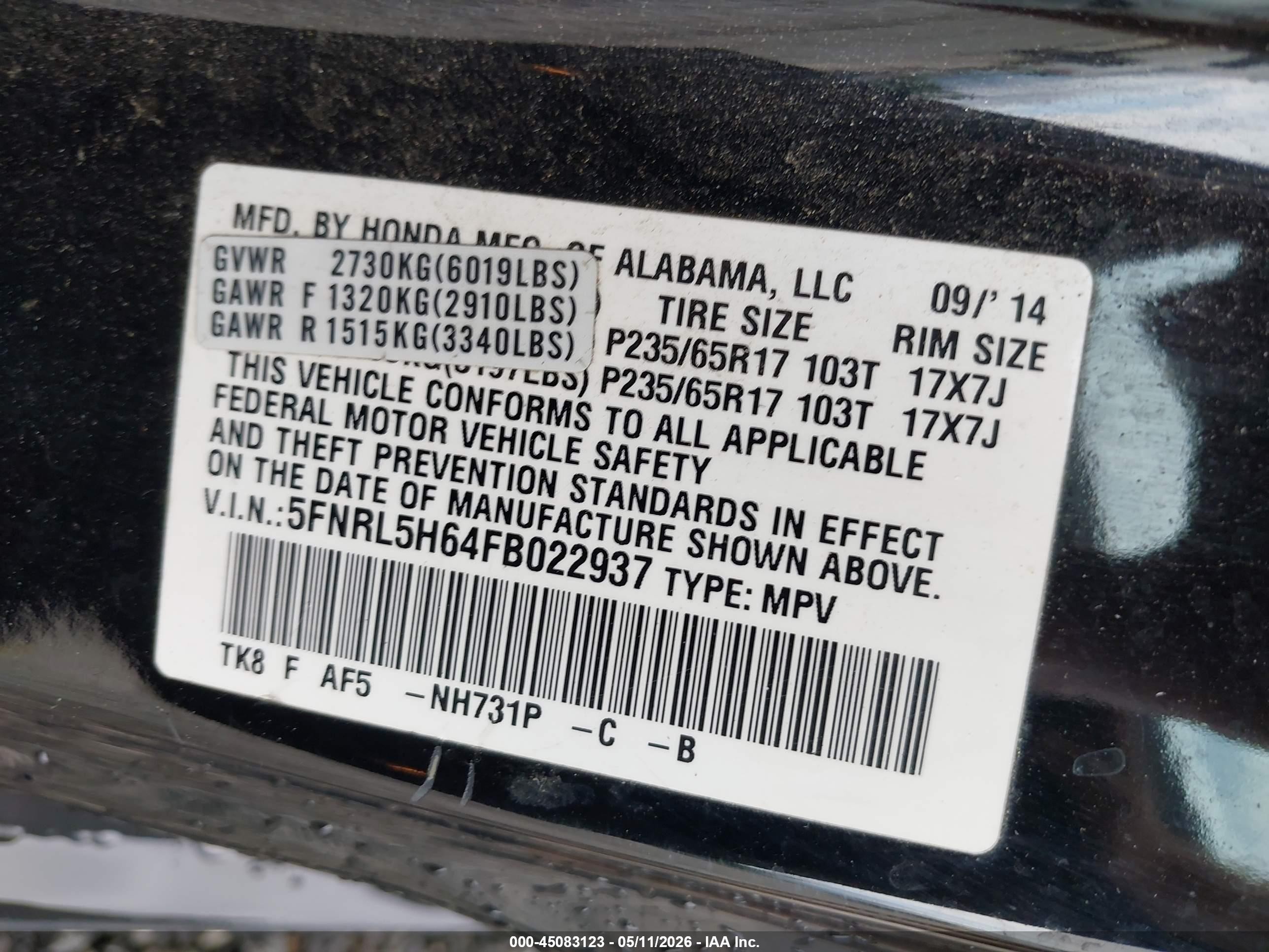 2015 Honda Odyssey Ex-l Black vin: 5FNRL5H64FB022937