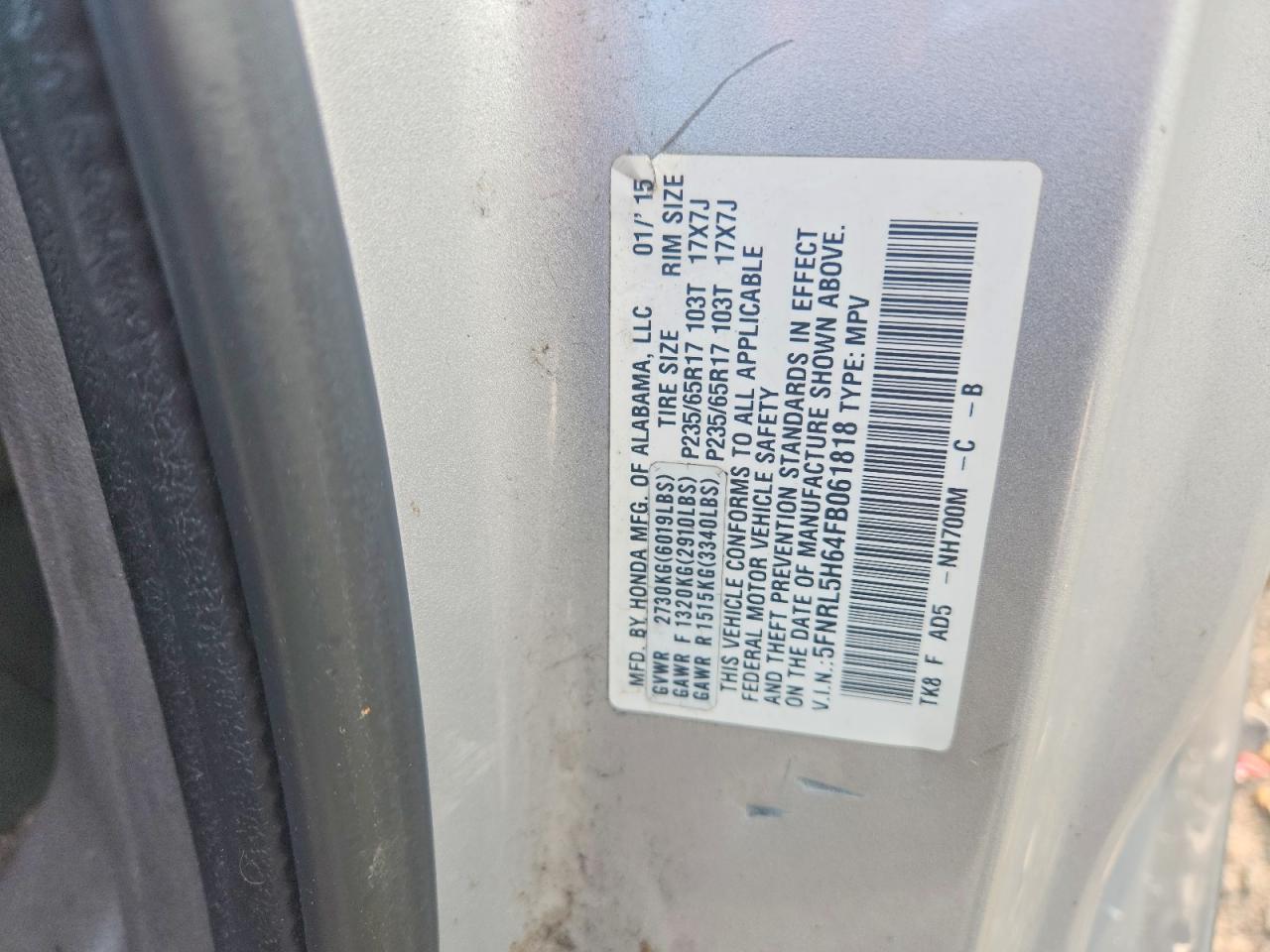 2015 Honda Odyssey Exl Silver vin: 5FNRL5H64FB061818