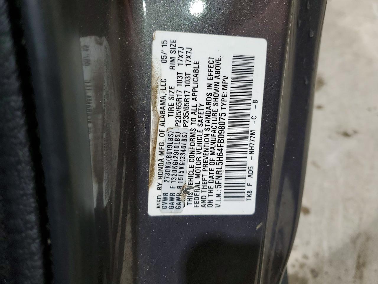 2015 Honda Odyssey Exl Silver vin: 5FNRL5H64FB098075
