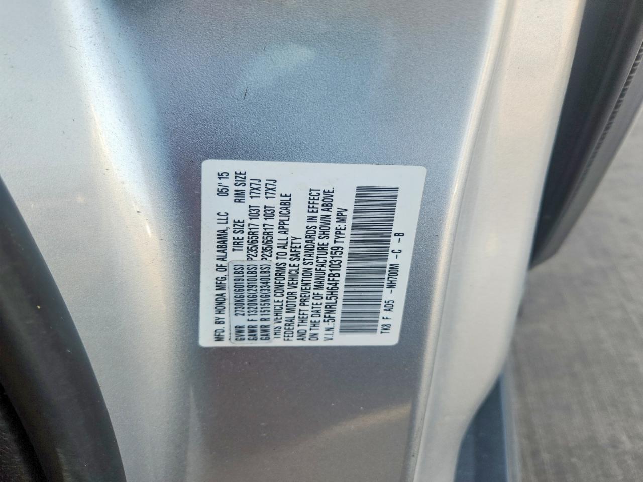 2015 Honda Odyssey Exl Silver vin: 5FNRL5H64FB103159