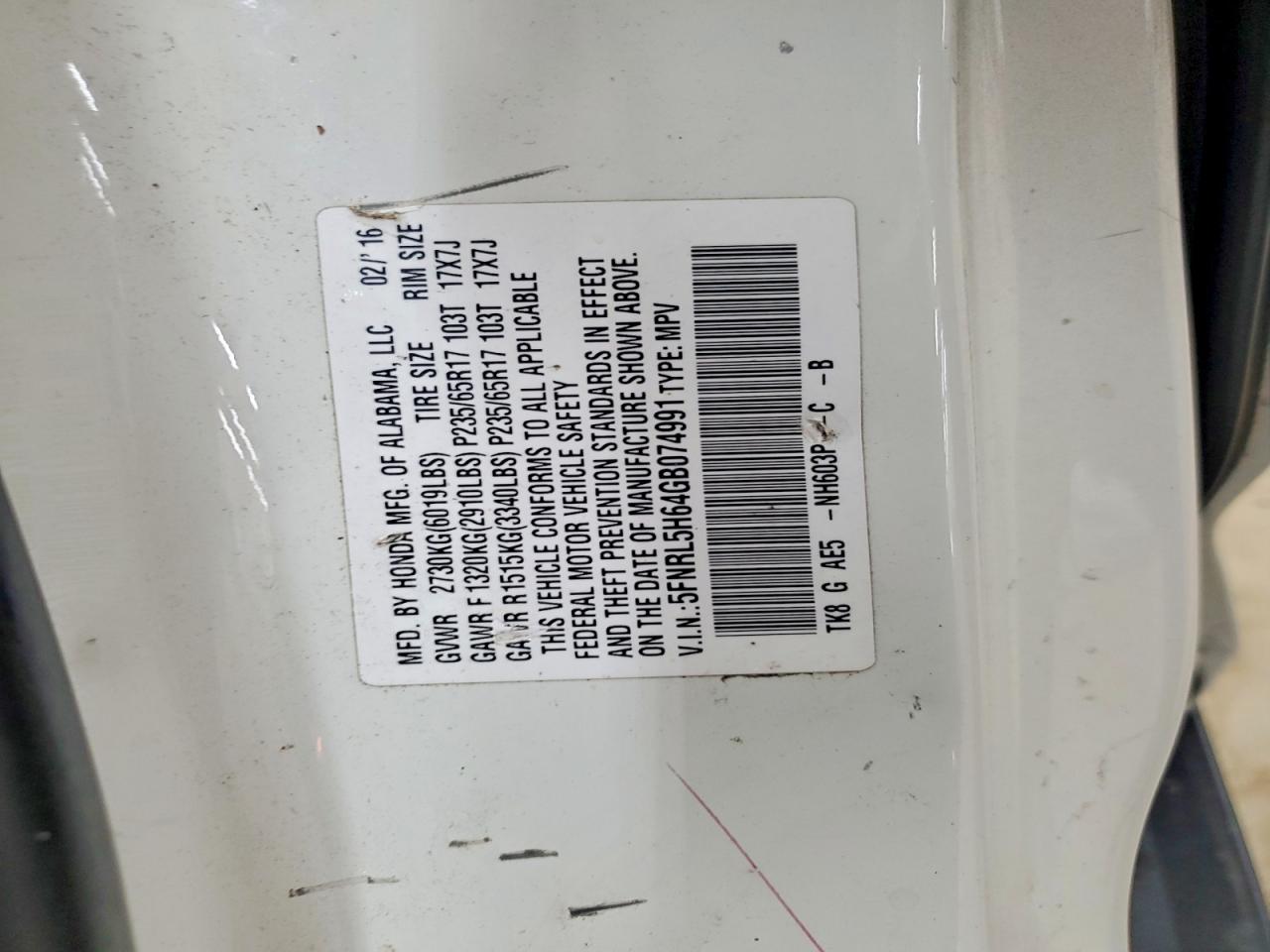 2016 Honda Odyssey Exl White vin: 5FNRL5H64GB074991