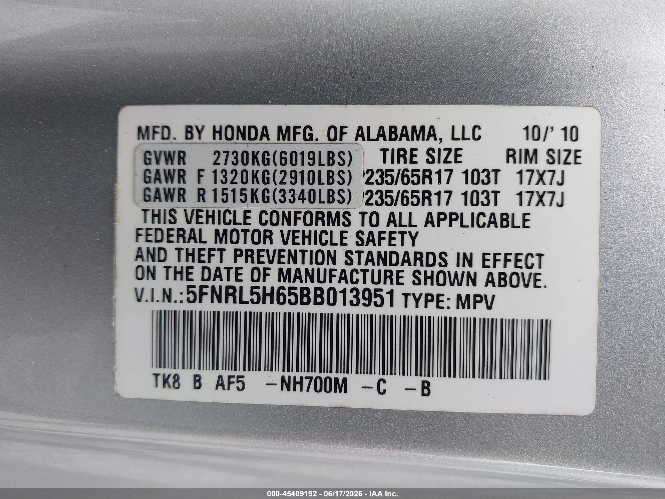 2011 Honda Odyssey Ex-l Silver vin: 5FNRL5H65BB013951