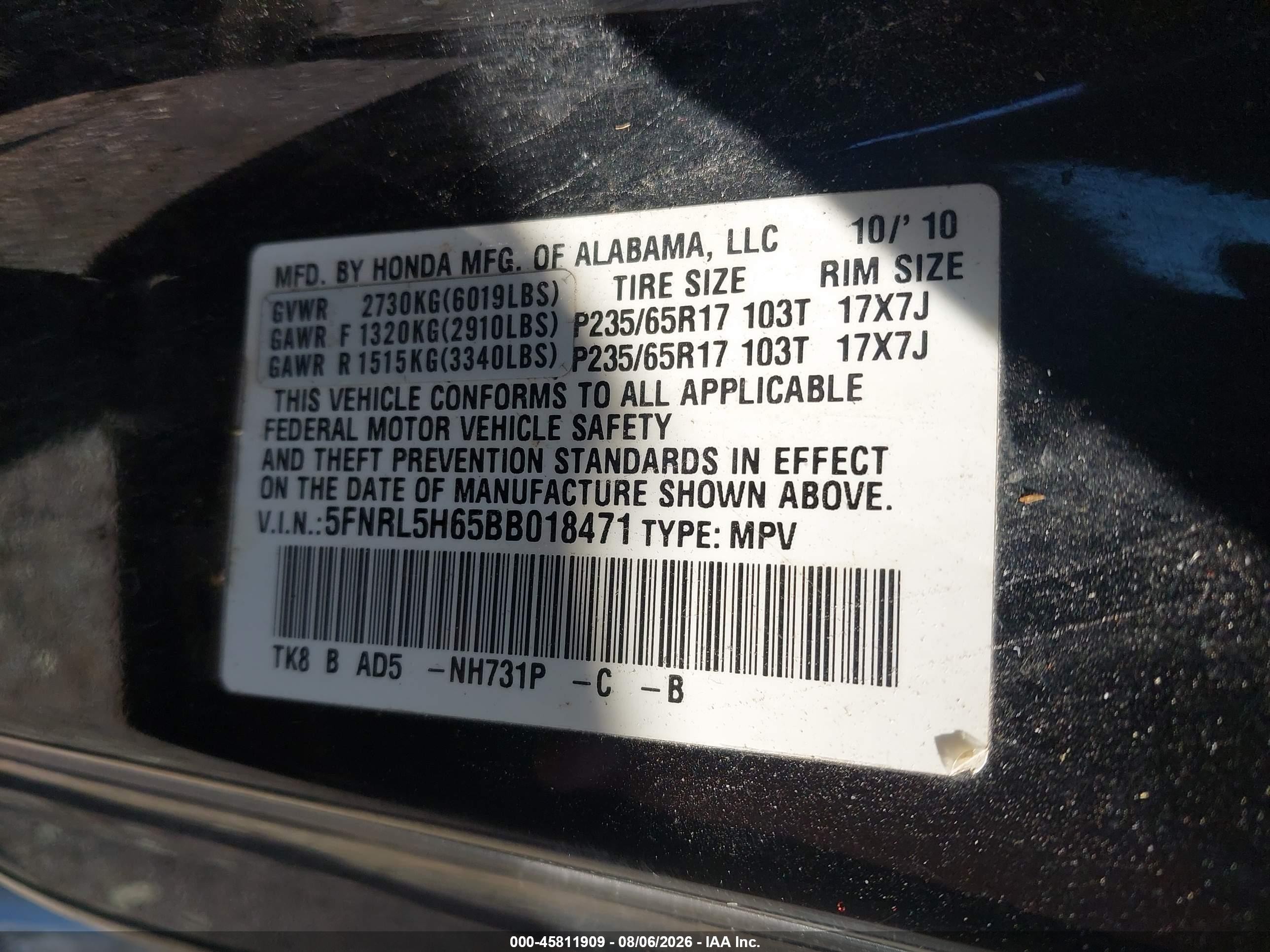 2011 Honda Odyssey Ex-l Black vin: 5FNRL5H65BB018471
