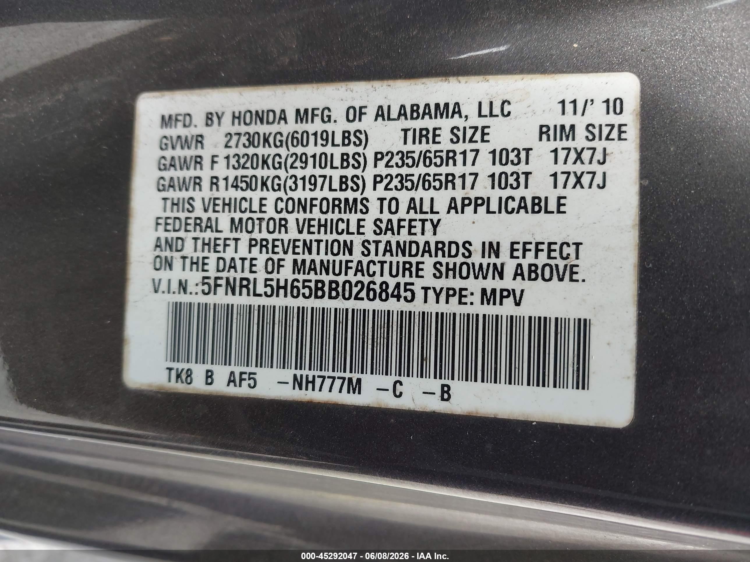 2011 Honda Odyssey Ex-l Gray vin: 5FNRL5H65BB026845