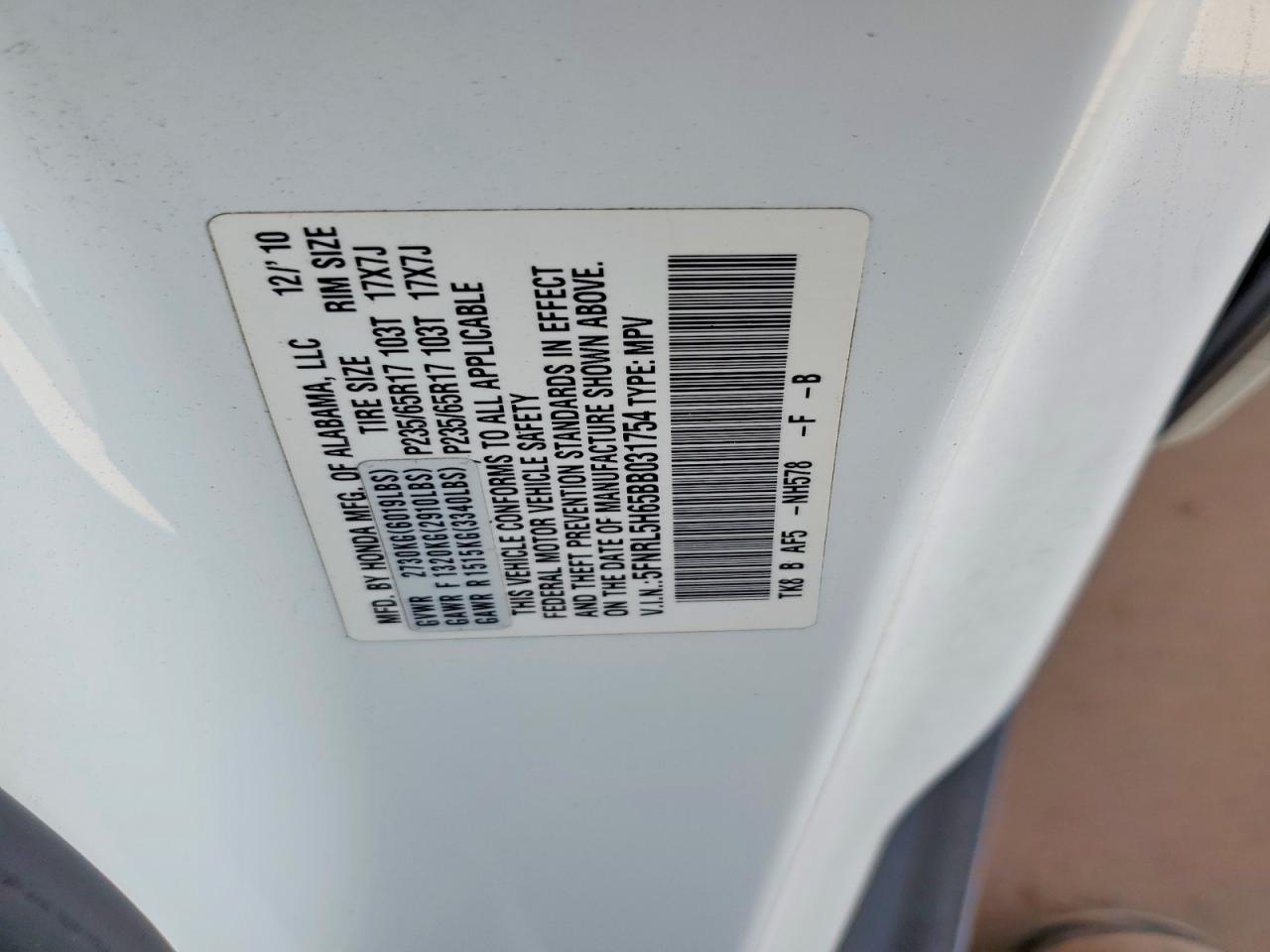 2011 Honda Odyssey Exl Белый vin: 5FNRL5H65BB031754