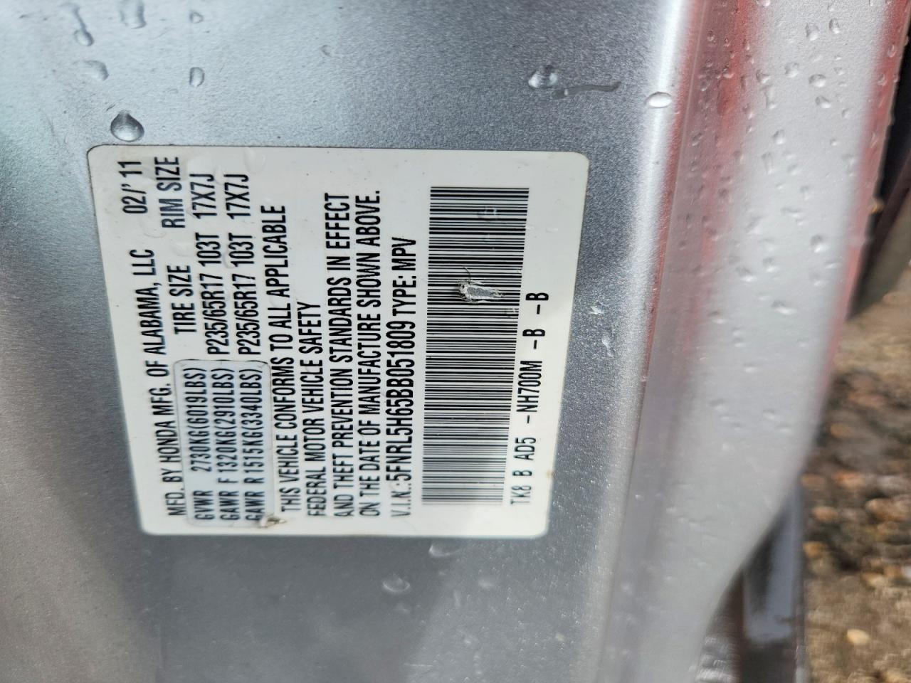 2011 Honda Odyssey Exl Silver vin: 5FNRL5H65BB051809