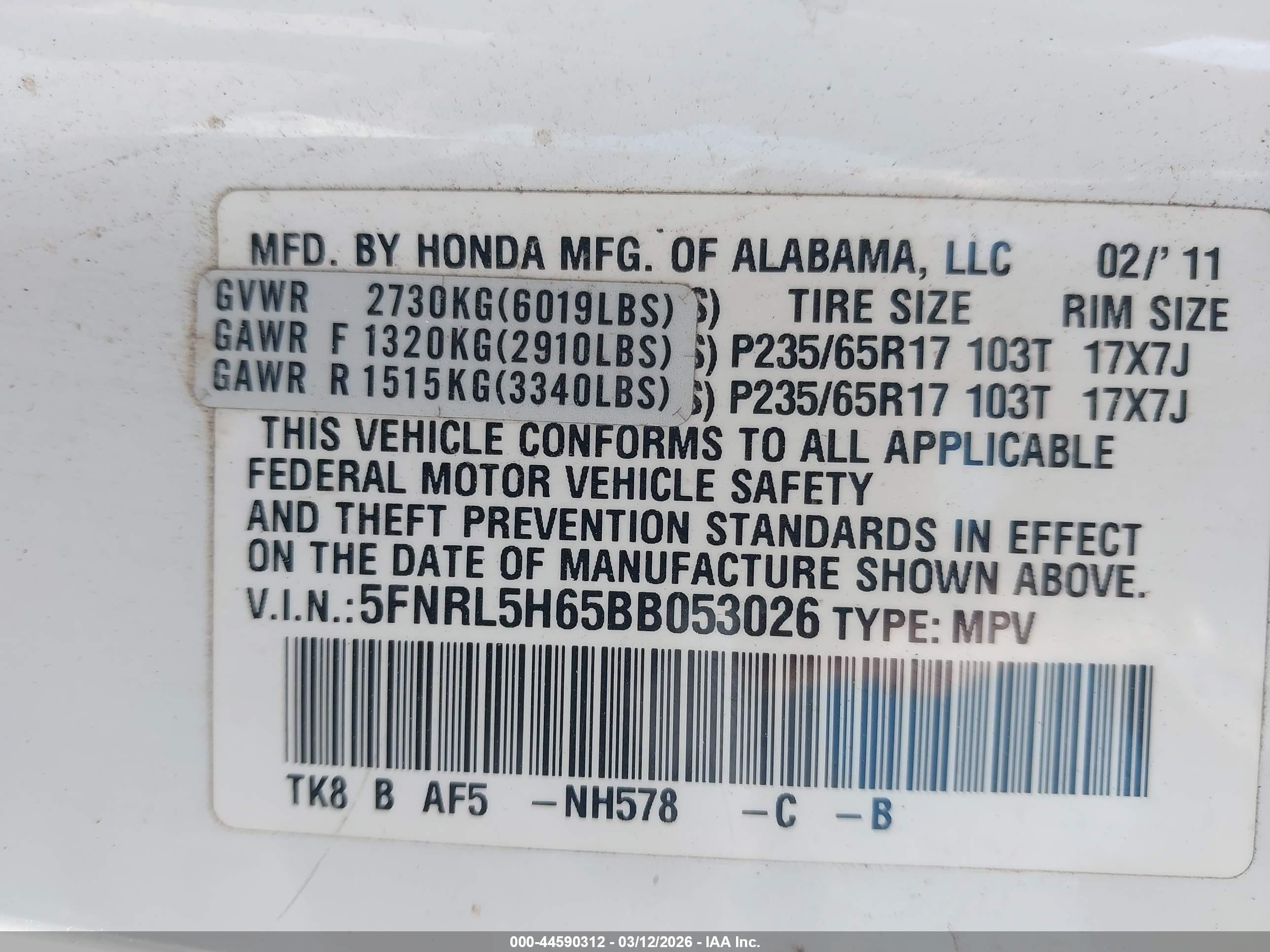 2011 Honda Odyssey Ex-l White vin: 5FNRL5H65BB053026