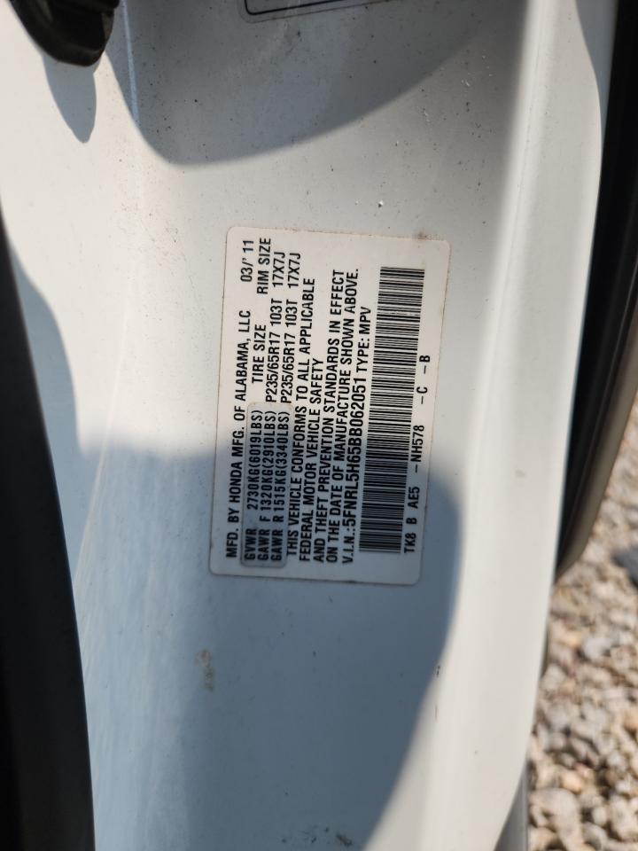 2011 Honda Odyssey Exl White vin: 5FNRL5H65BB062051