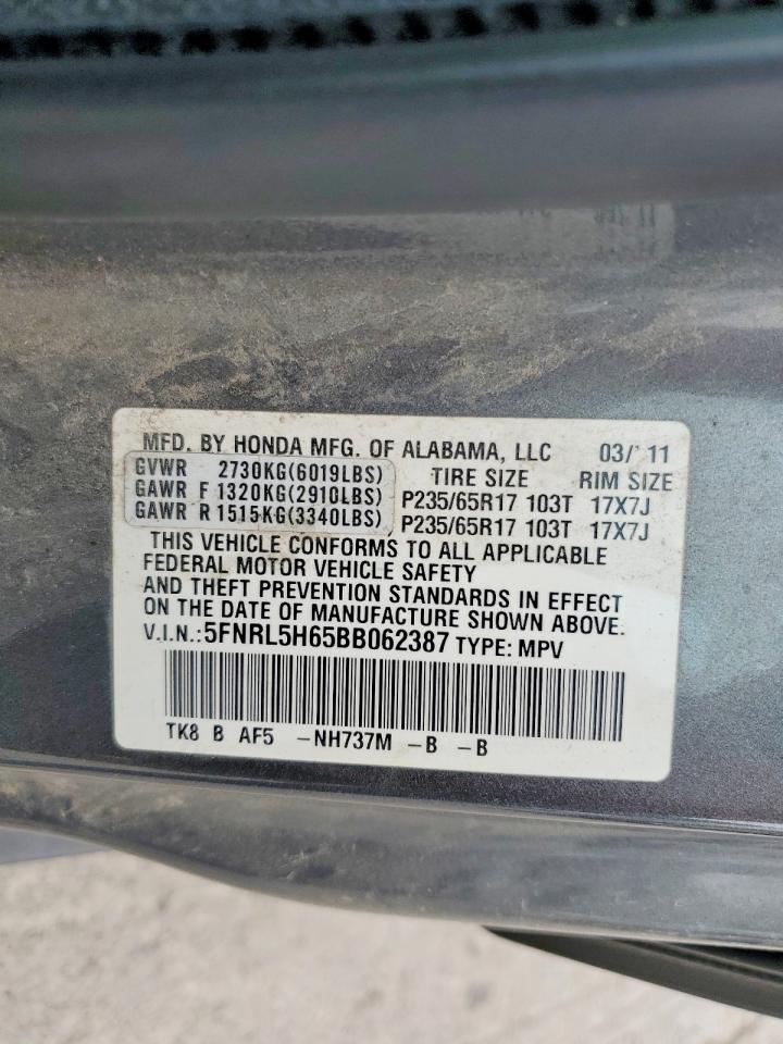 2011 Honda Odyssey Exl Gray vin: 5FNRL5H65BB062387