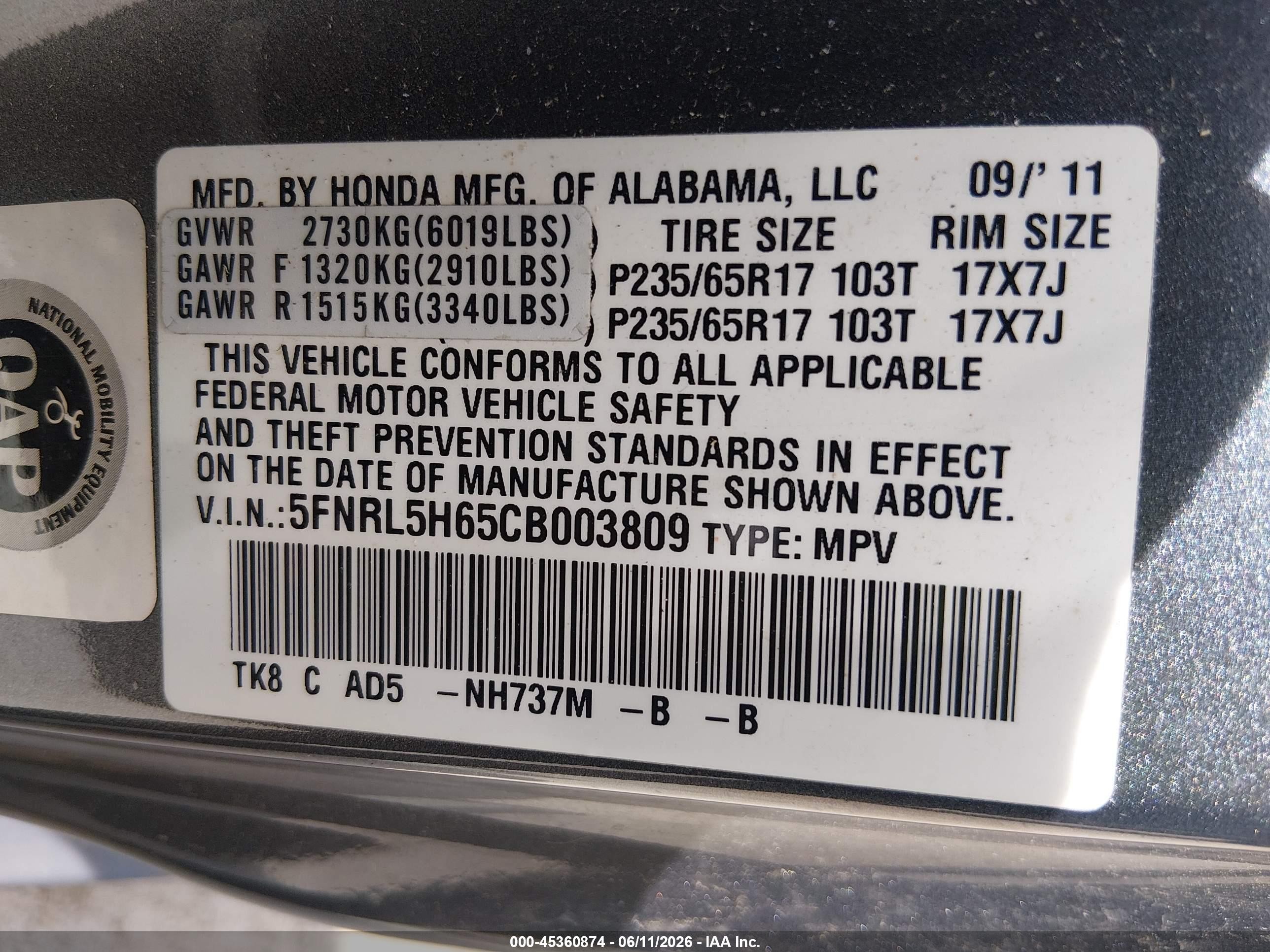 2012 Honda Odyssey Ex-l Gray vin: 5FNRL5H65CB003809