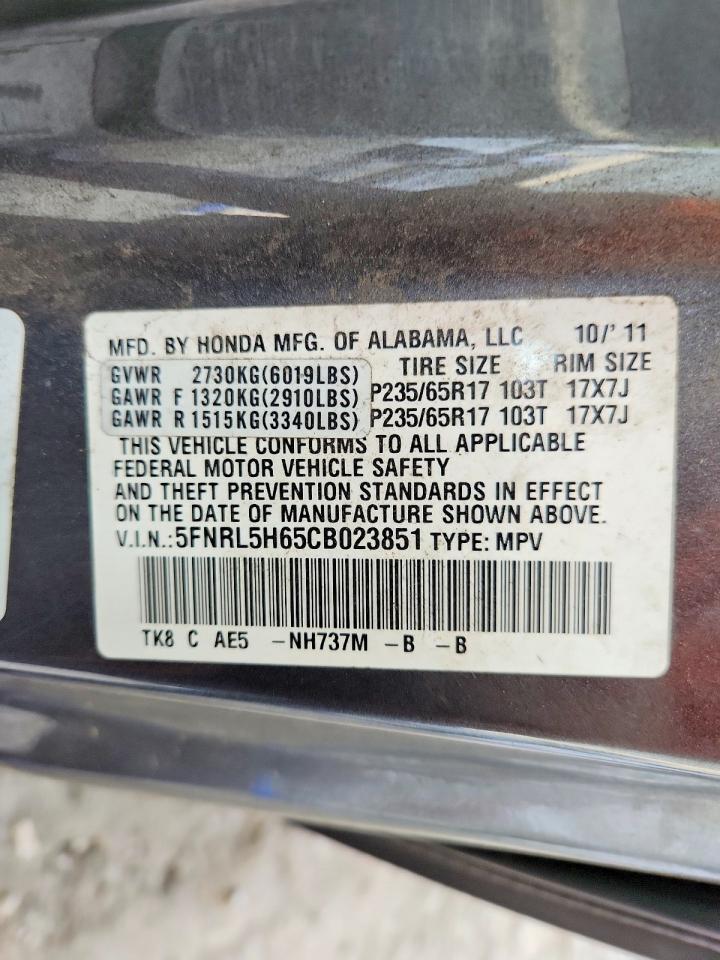 2012 Honda Odyssey Exl Charcoal vin: 5FNRL5H65CB023851