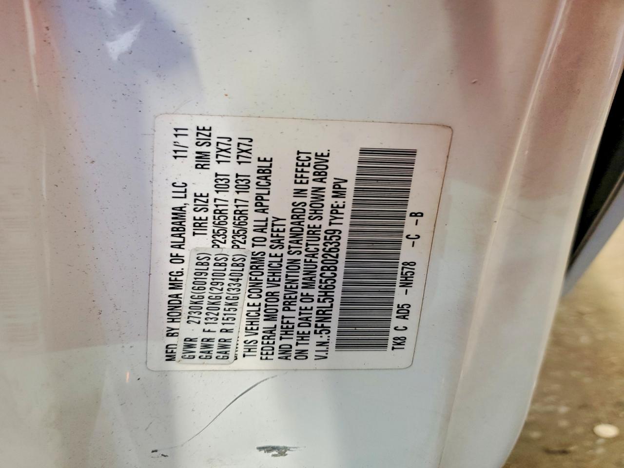 2012 Honda Odyssey Exl White vin: 5FNRL5H65CB026359