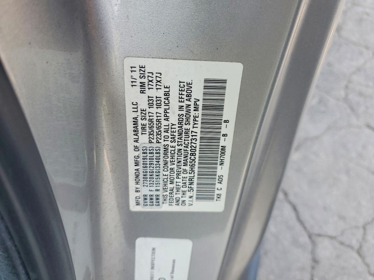 2012 Honda Odyssey Exl Silver vin: 5FNRL5H65CB027317