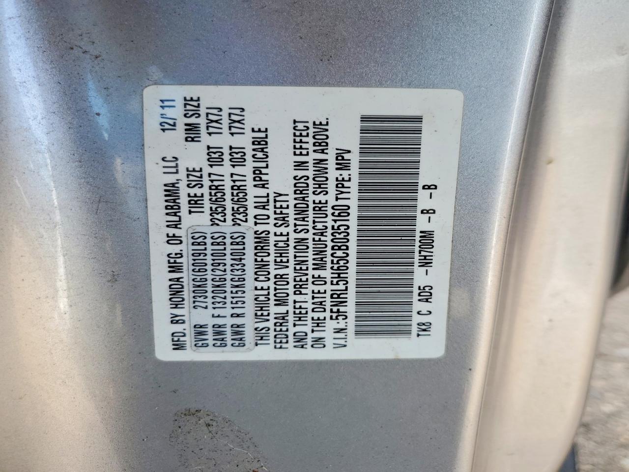2012 Honda Odyssey Exl Silver vin: 5FNRL5H65CB035160