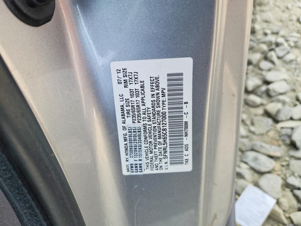 2012 Honda Odyssey Exl Silver vin: 5FNRL5H65CB127000