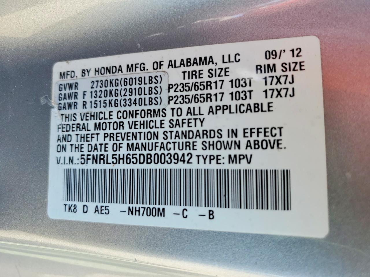 2013 Honda Odyssey Exl Silver vin: 5FNRL5H65DB003942
