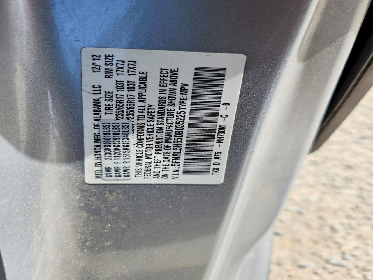 2013 Honda Odyssey Exl Silver vin: 5FNRL5H65DB035225