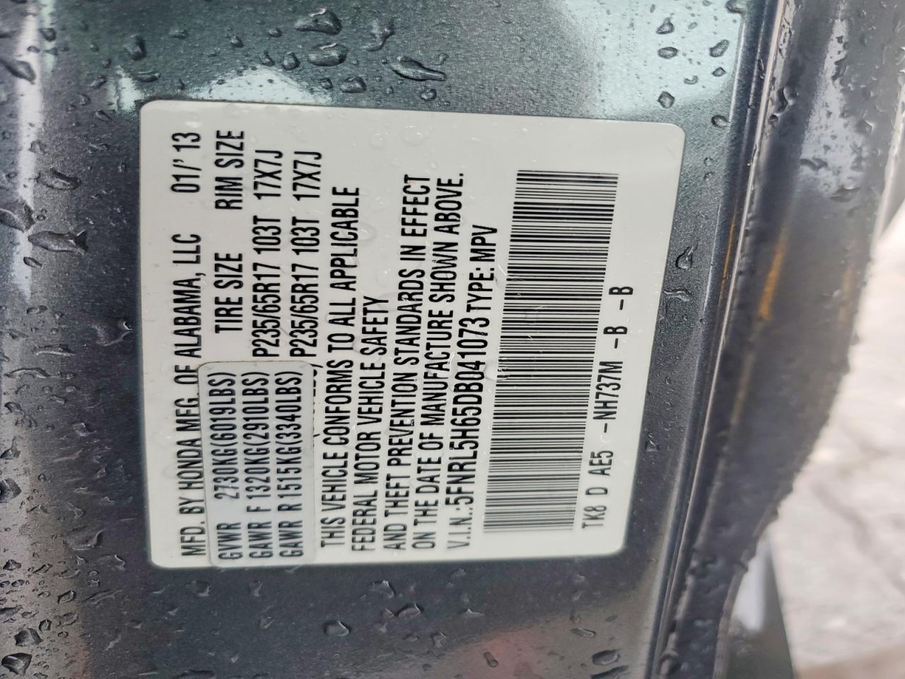 2013 Honda Odyssey Exl Gray vin: 5FNRL5H65DB041073