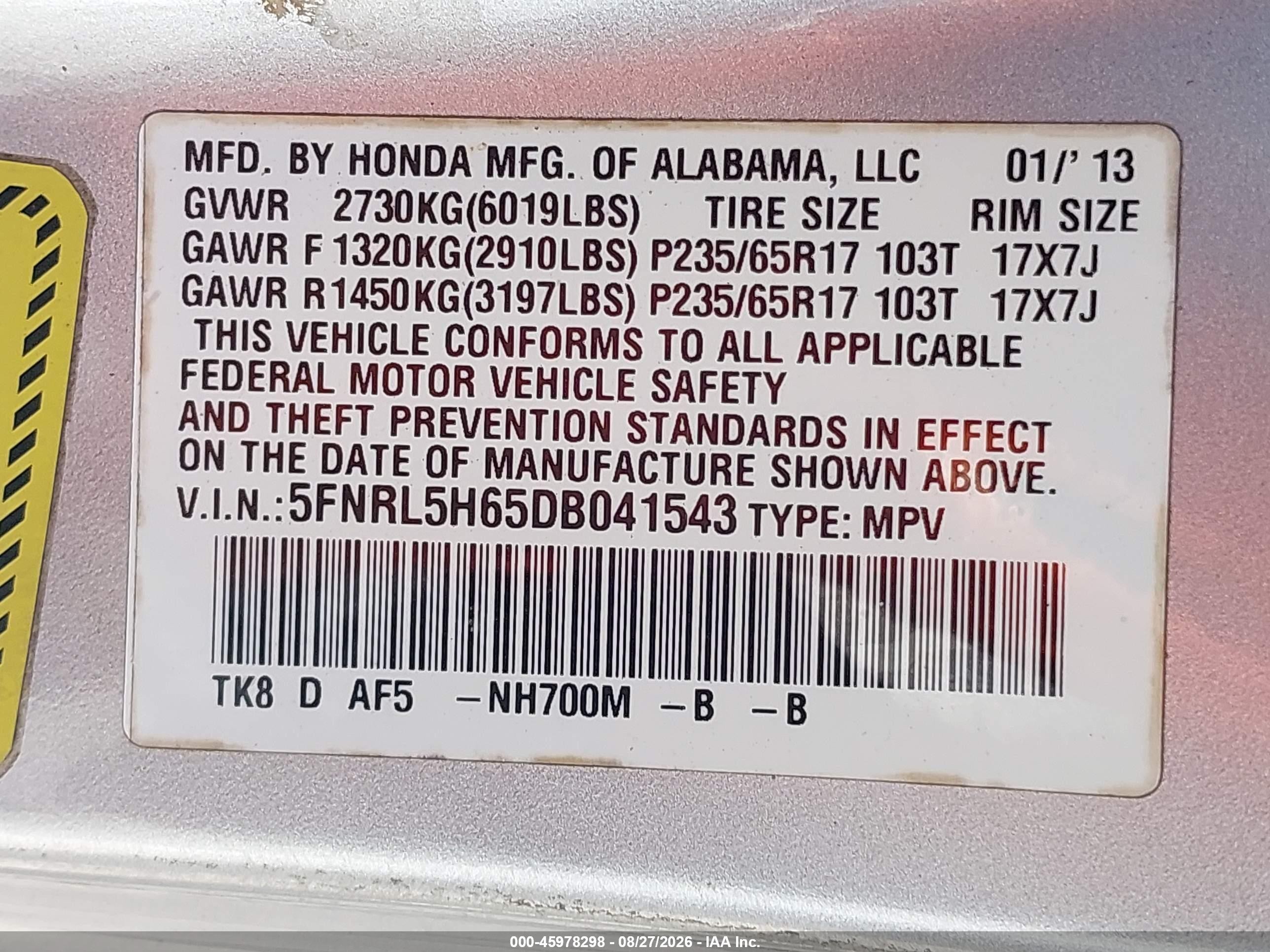 2013 Honda Odyssey Ex-l Silver vin: 5FNRL5H65DB041543