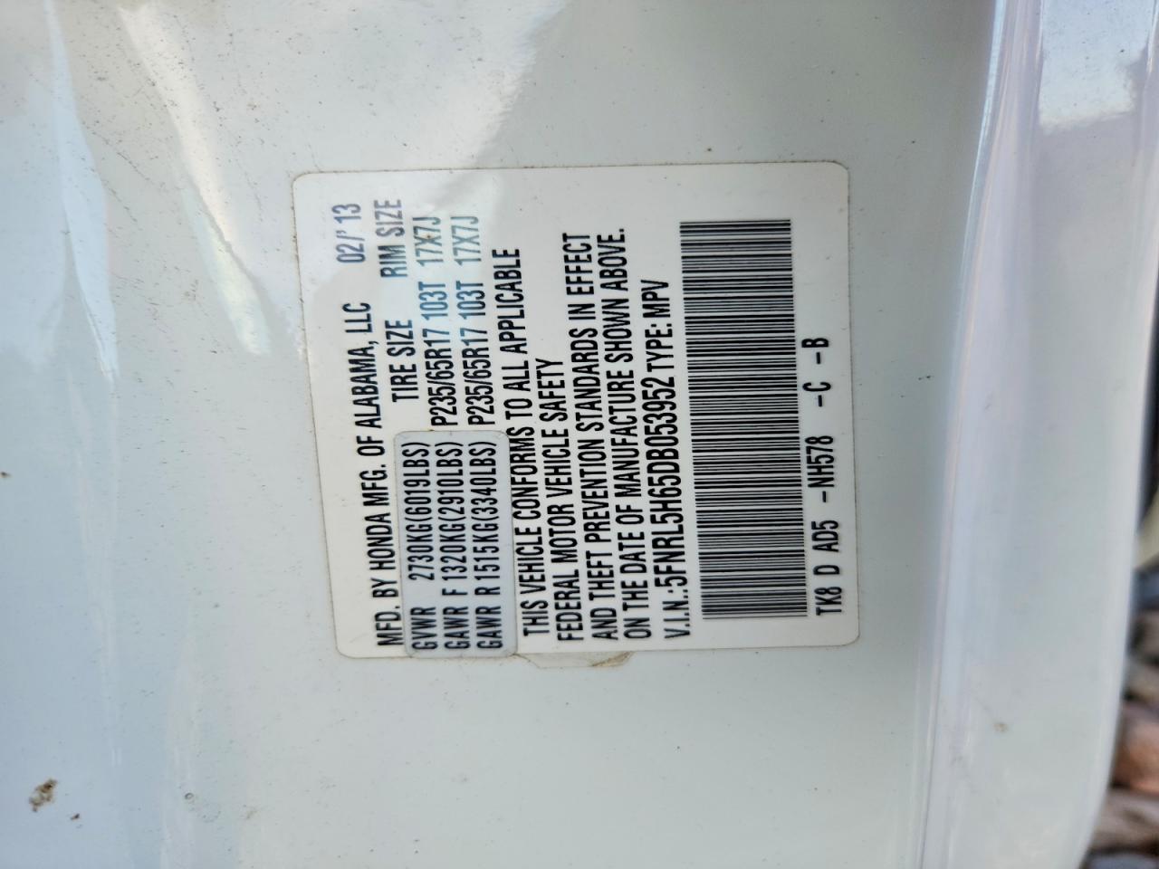 2013 Honda Odyssey Exl Белый vin: 5FNRL5H65DB053952