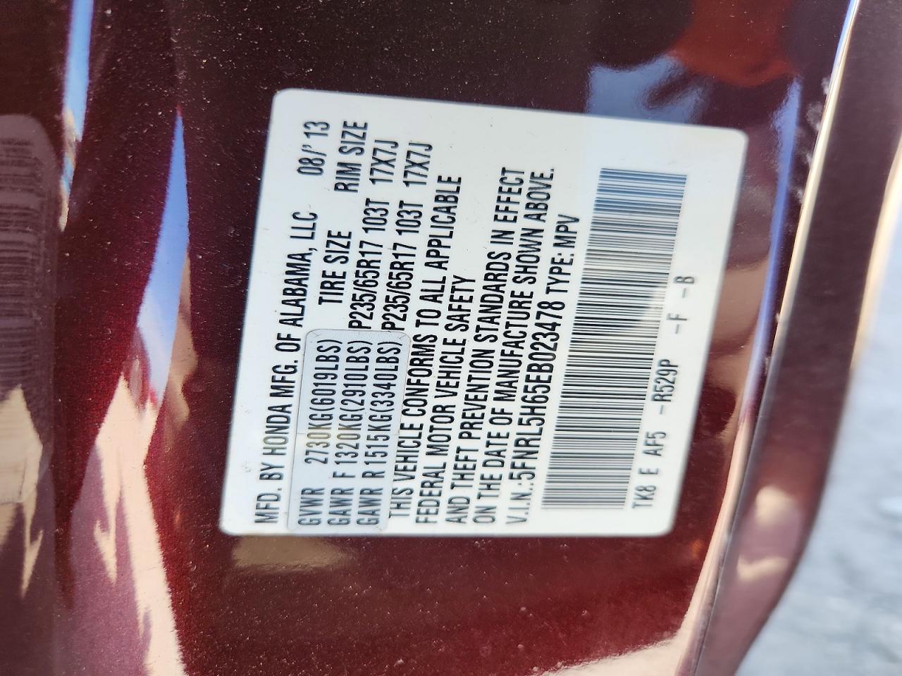2014 Honda Odyssey Exl Burgundy vin: 5FNRL5H65EB023478