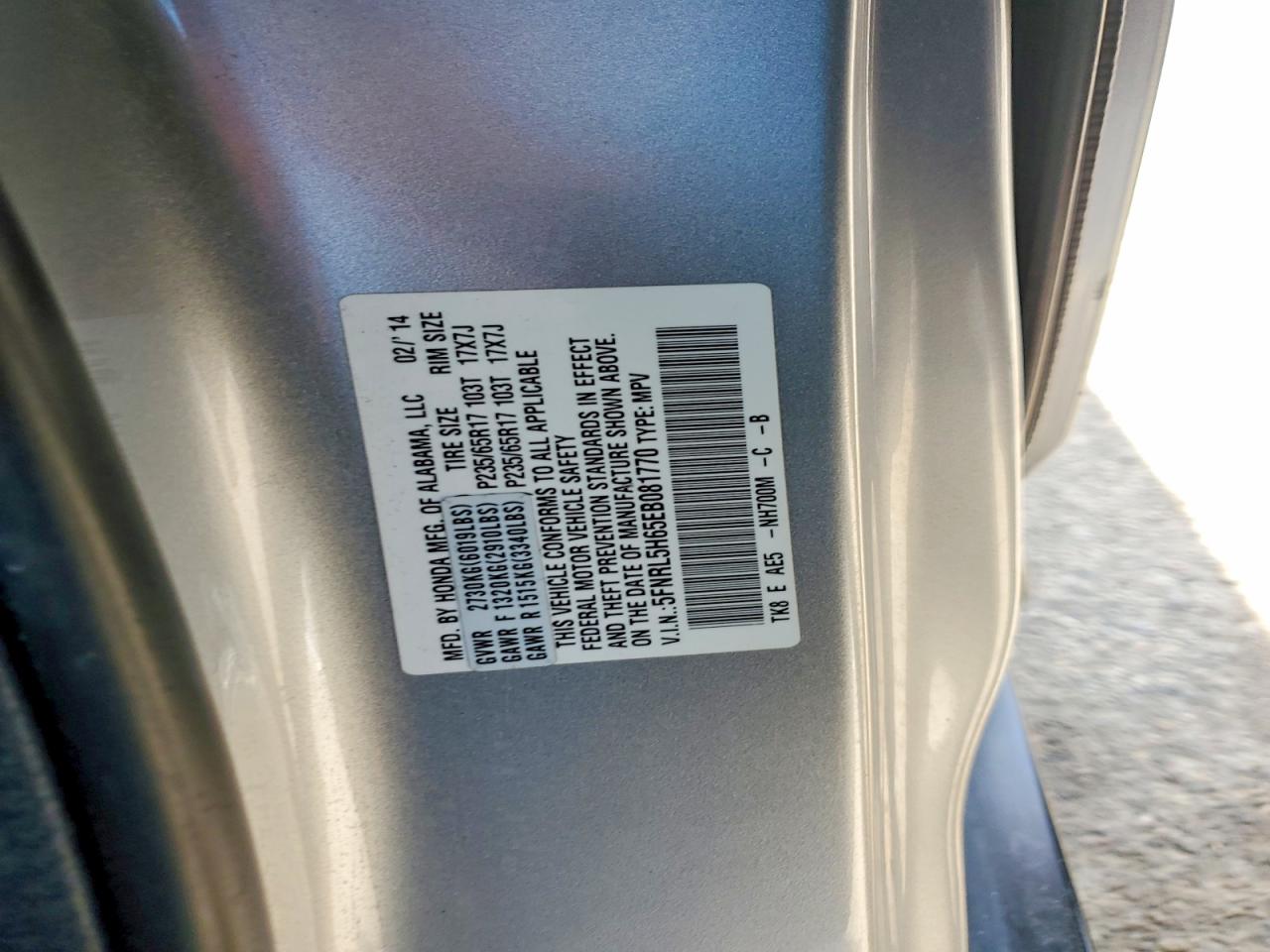2014 Honda Odyssey Exl Silver vin: 5FNRL5H65EB081770