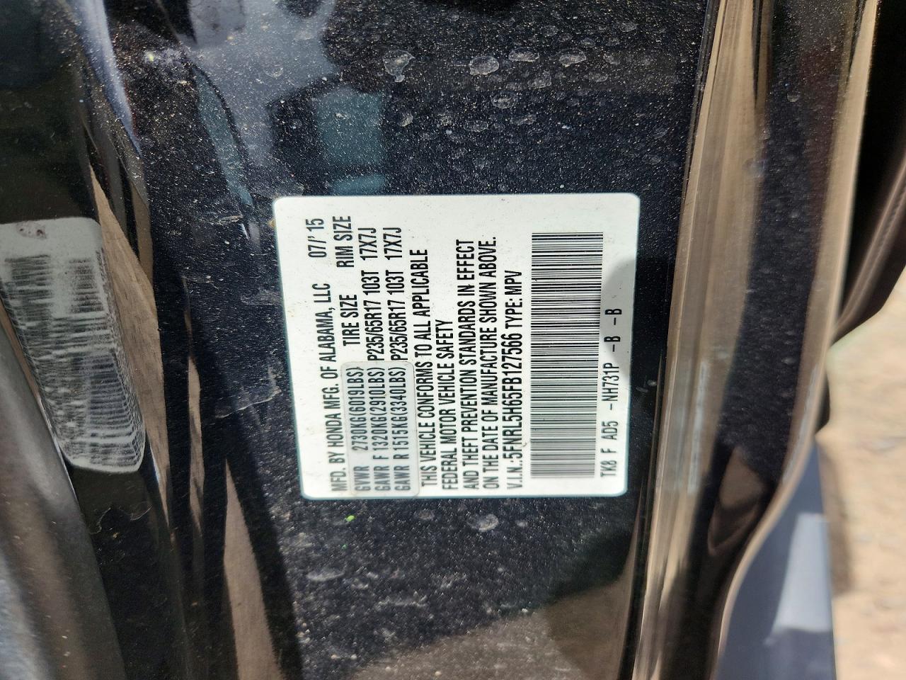 2015 Honda Odyssey Exl Black vin: 5FNRL5H65FB127566