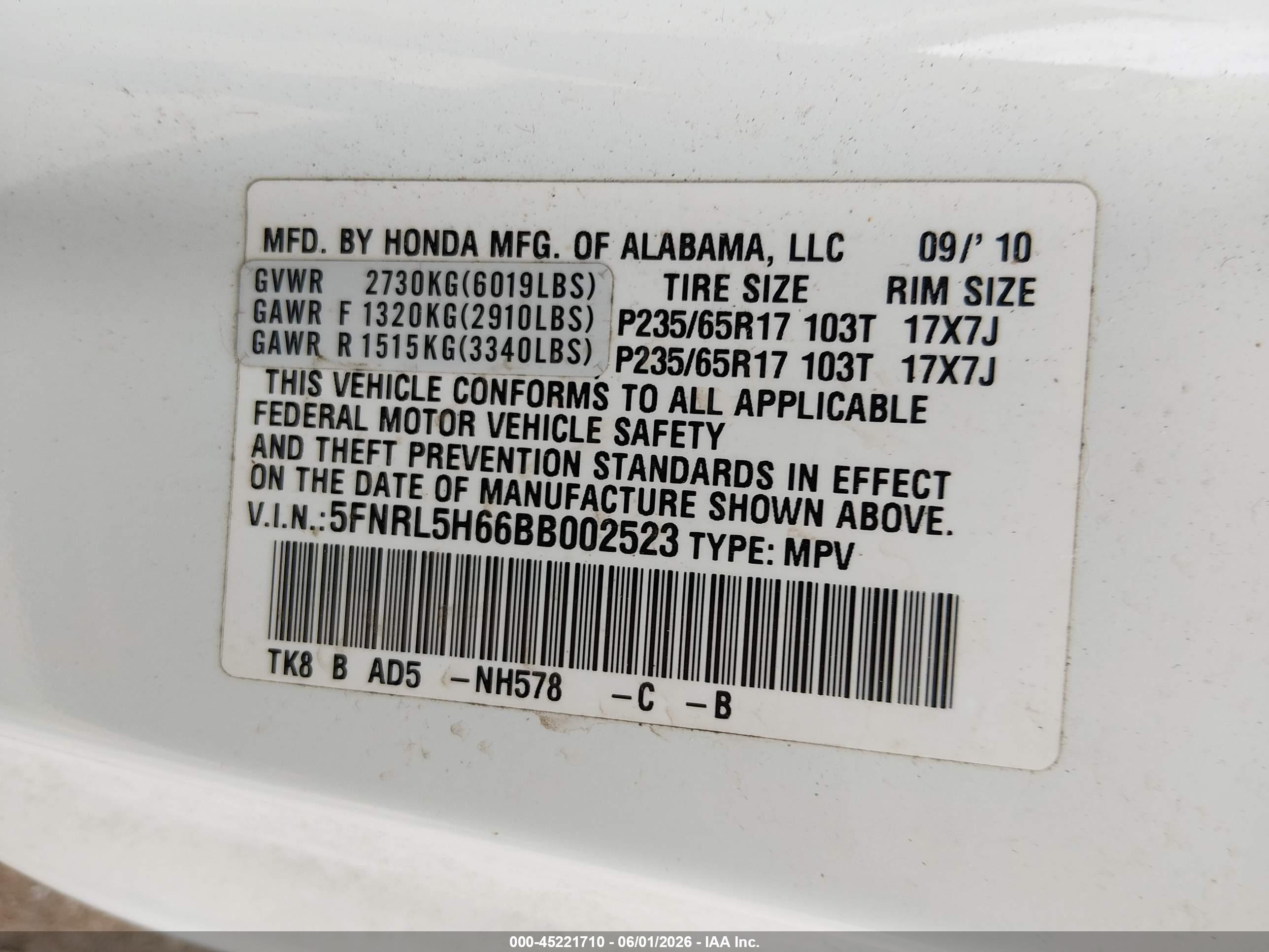 2011 Honda Odyssey Ex-l White vin: 5FNRL5H66BB002523