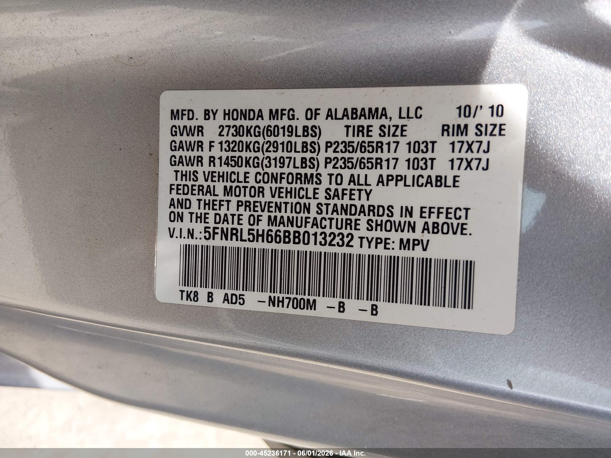 2011 Honda Odyssey Ex-l Silver vin: 5FNRL5H66BB013232