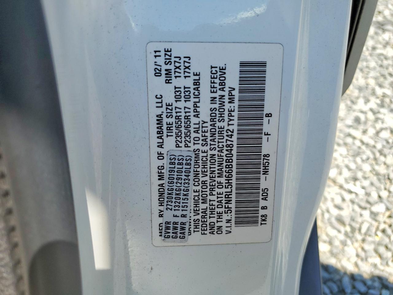 2011 Honda Odyssey Exl White vin: 5FNRL5H66BB048742