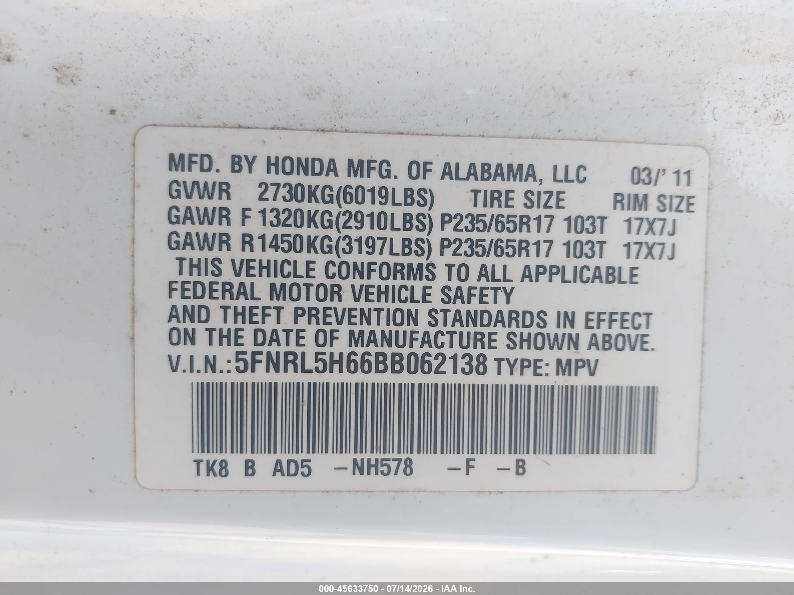 2011 Honda Odyssey Ex-l White vin: 5FNRL5H66BB062138