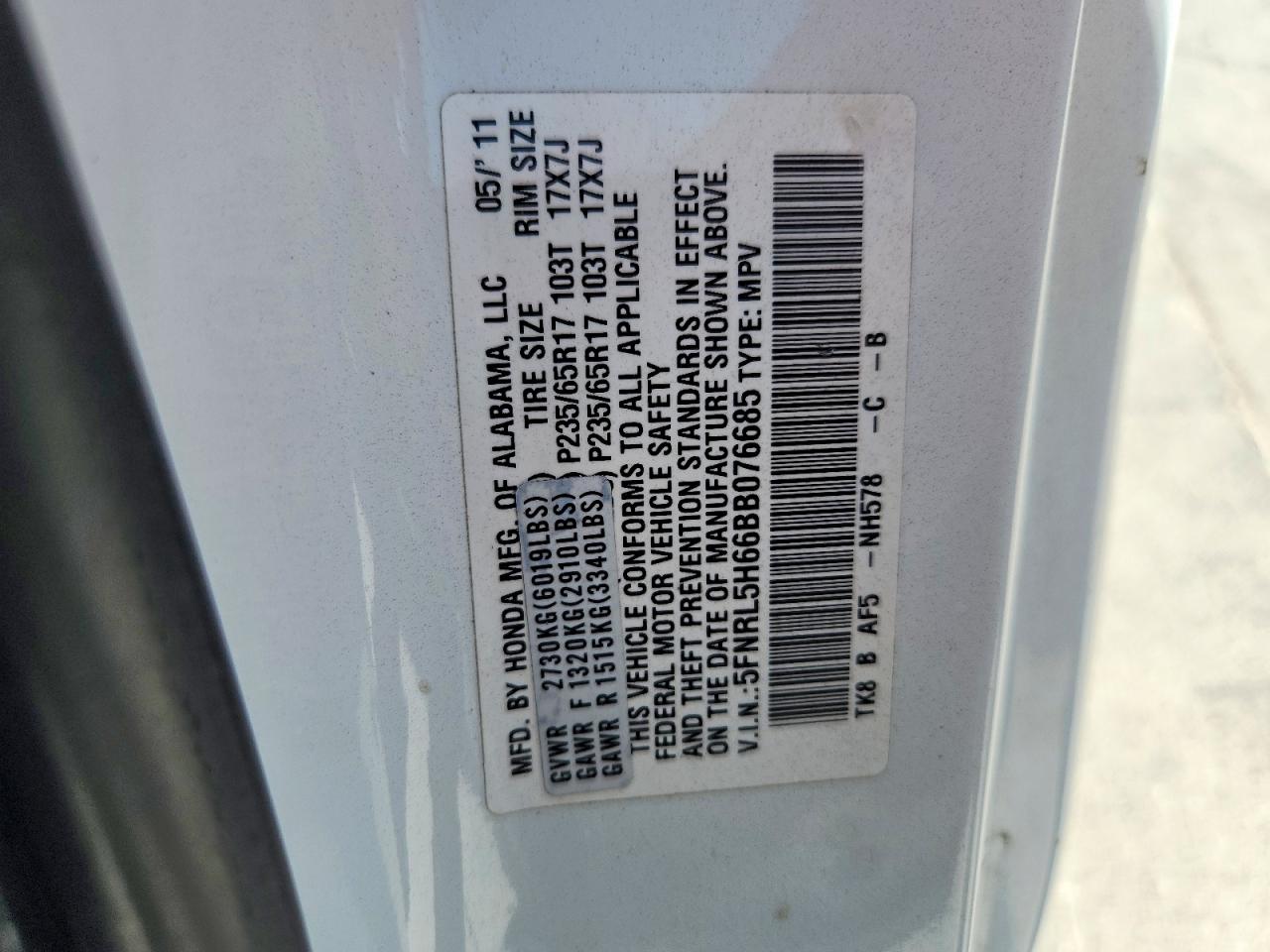 2011 Honda Odyssey Exl Белый vin: 5FNRL5H66BB076685