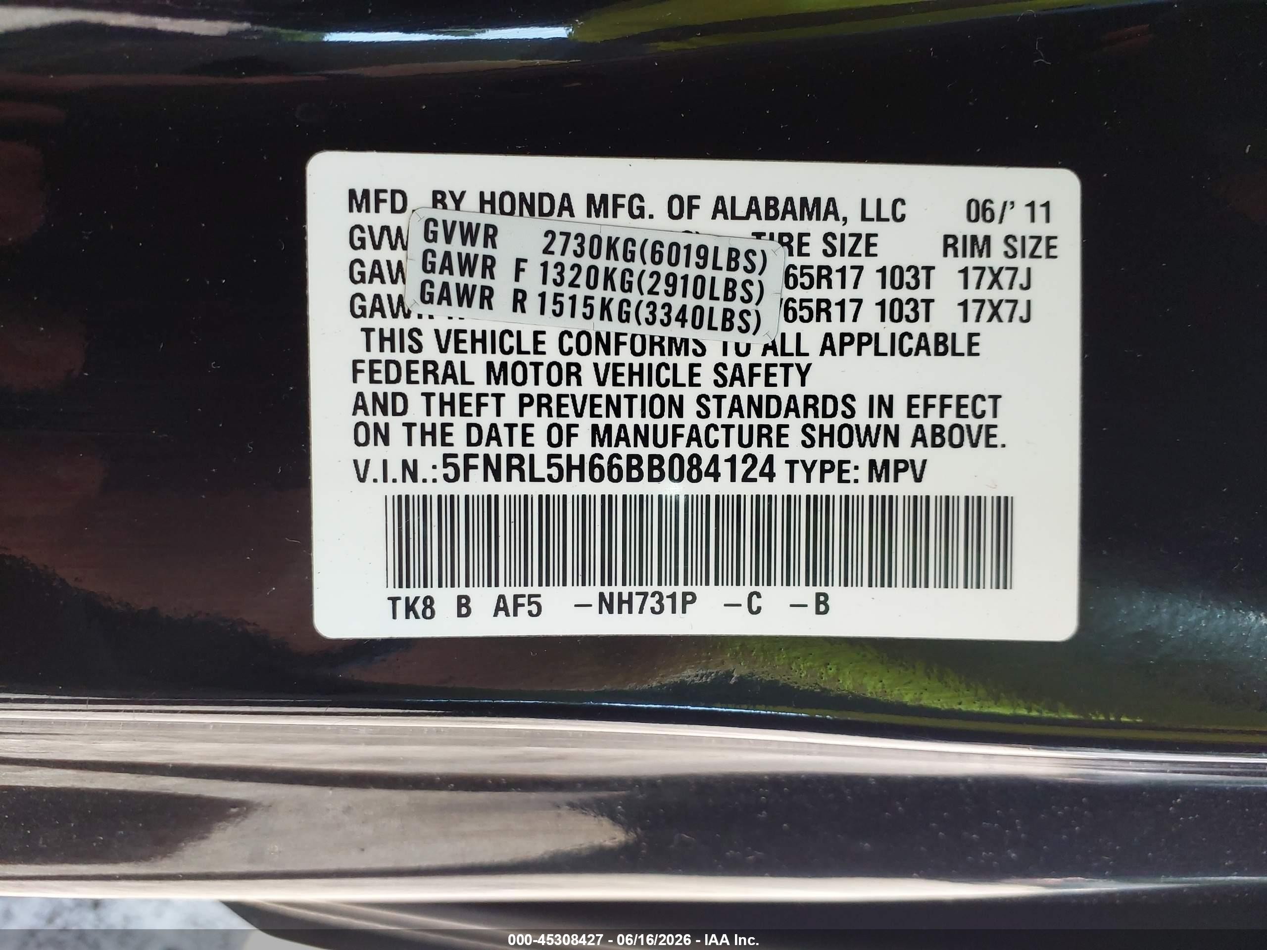 2011 Honda Odyssey Ex-l Black vin: 5FNRL5H66BB084124