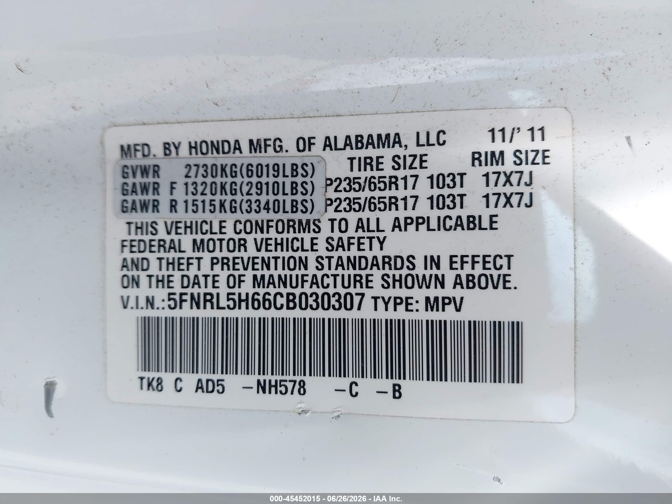 2012 Honda Odyssey Ex-l White vin: 5FNRL5H66CB030307