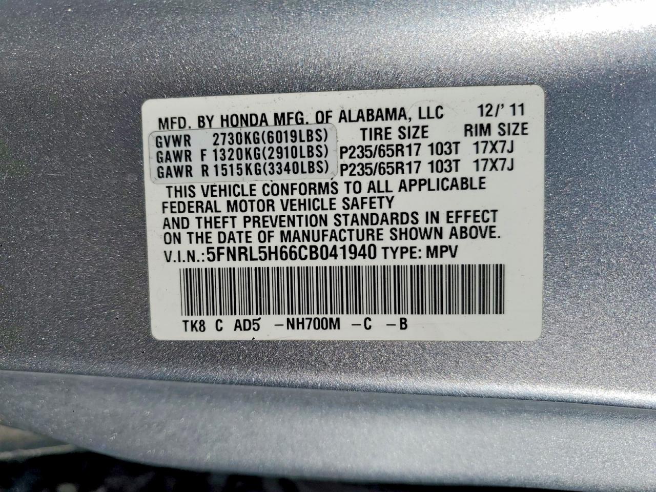 2012 Honda Odyssey Exl Silver vin: 5FNRL5H66CB041940