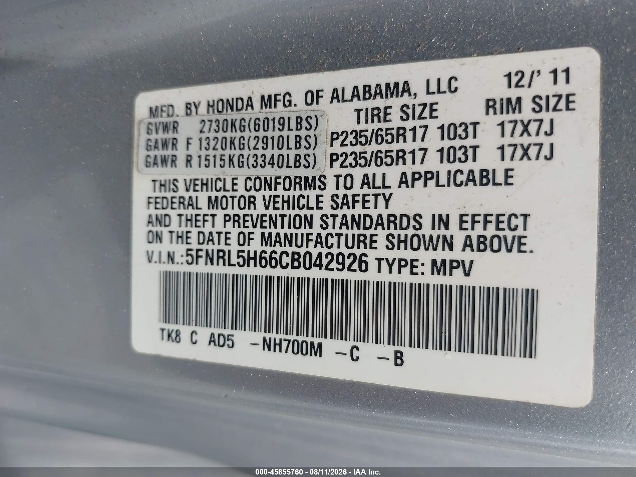 2012 Honda Odyssey Ex-l Silver vin: 5FNRL5H66CB042926