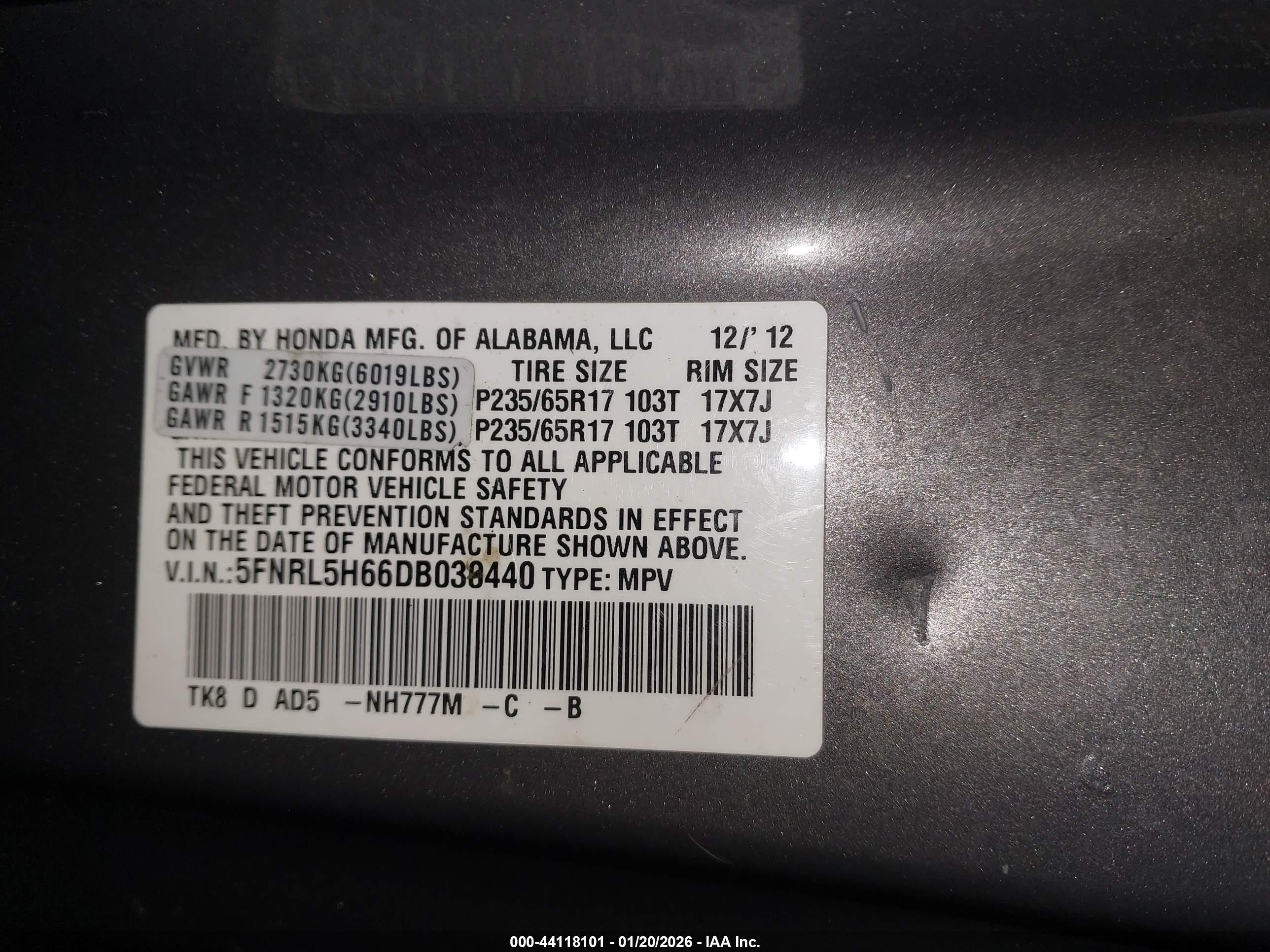 2013 Honda Odyssey Ex-l Gray vin: 5FNRL5H66DB030440