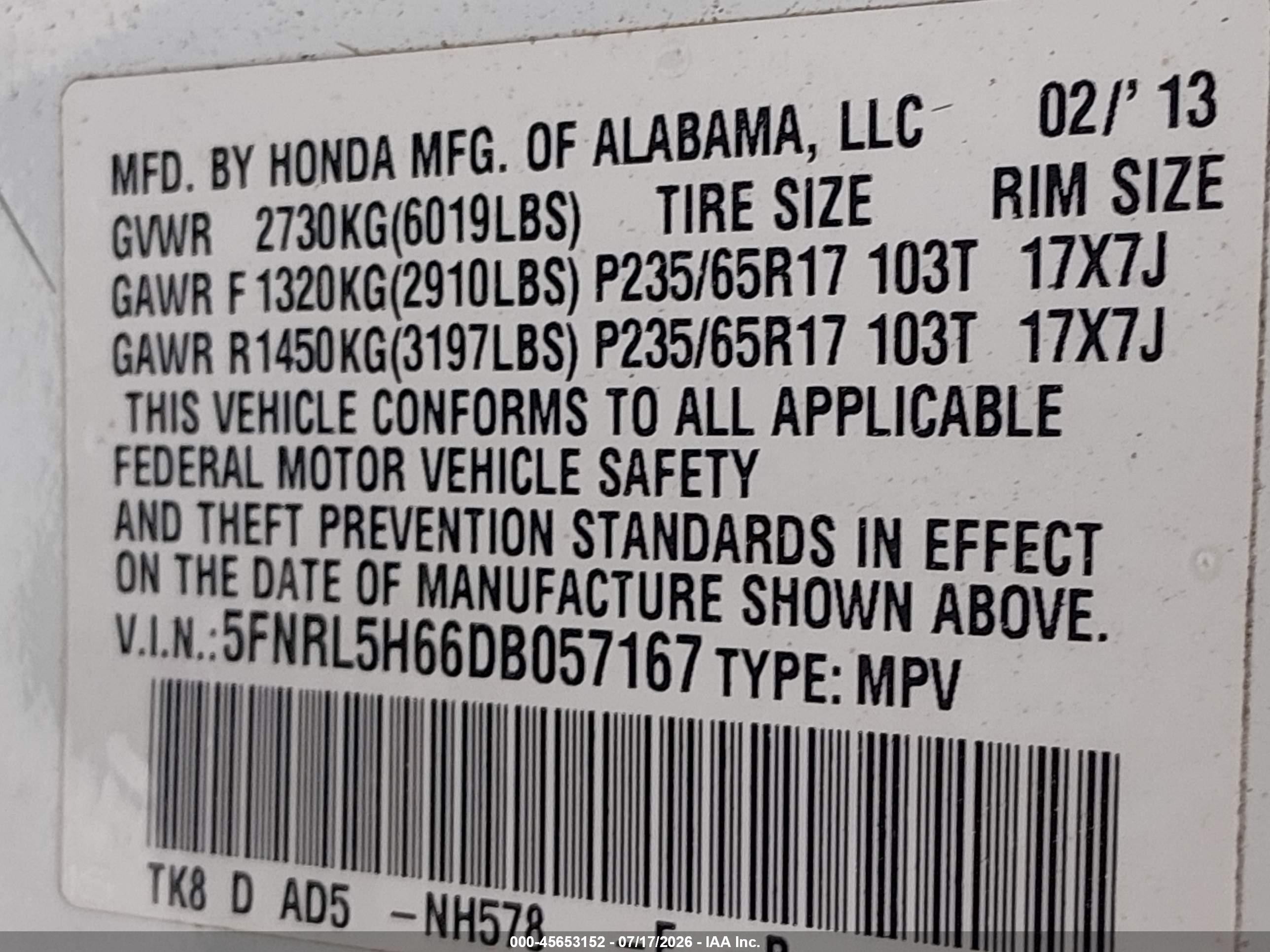 2013 Honda Odyssey Ex-l White vin: 5FNRL5H66DB057167