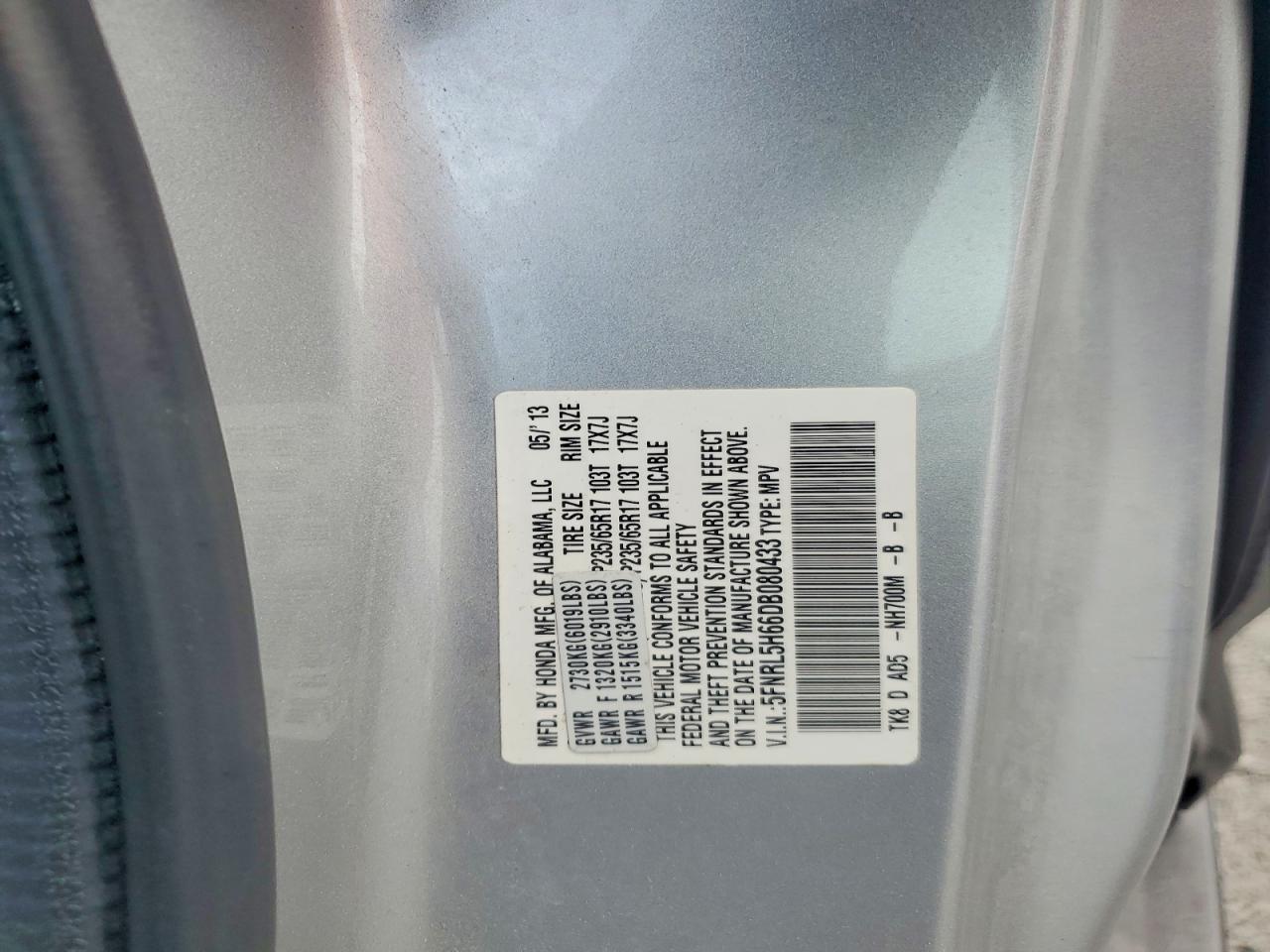 2013 Honda Odyssey Exl Silver vin: 5FNRL5H66DB080433