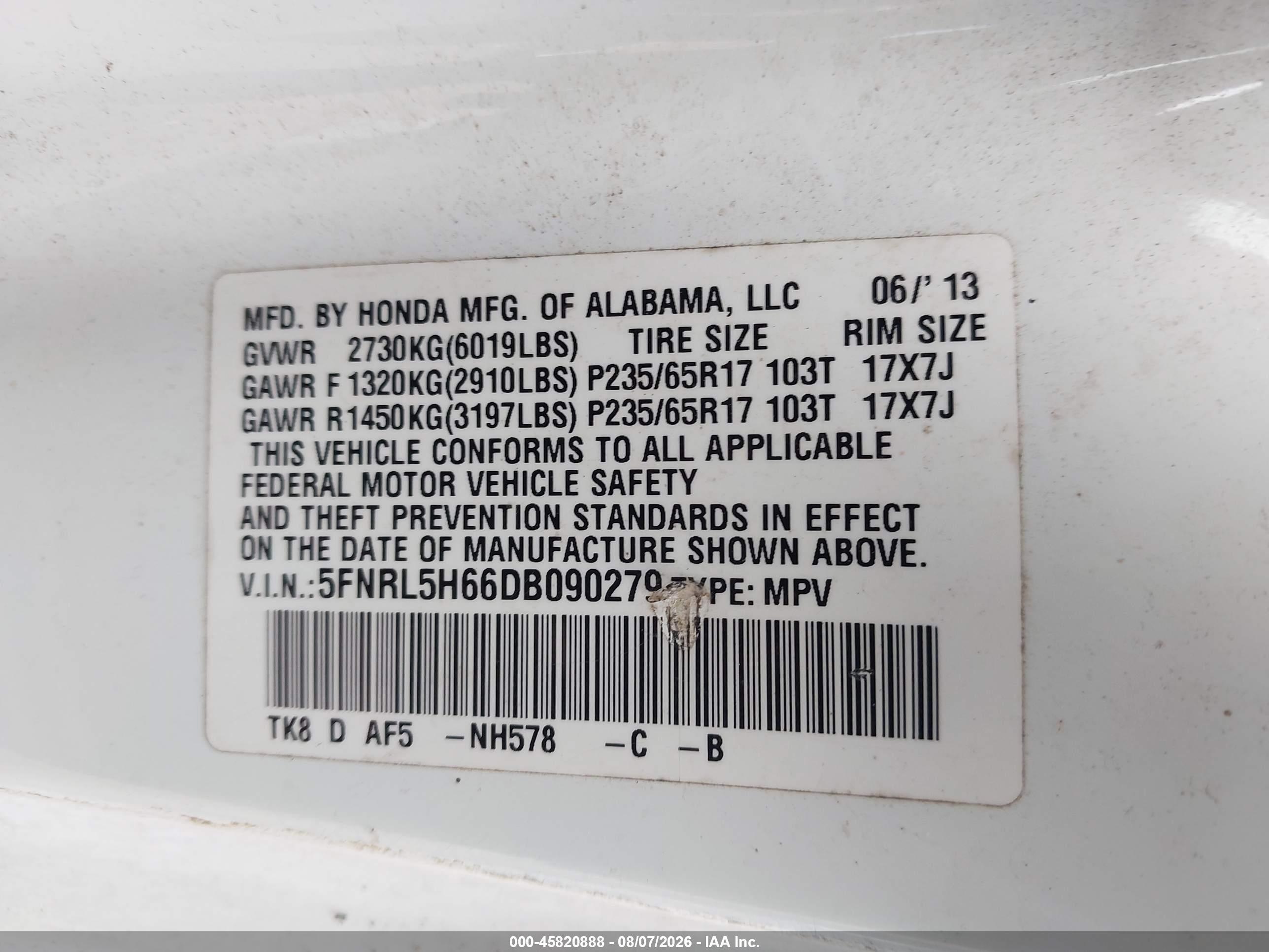2013 Honda Odyssey Ex-l White vin: 5FNRL5H66DB090279