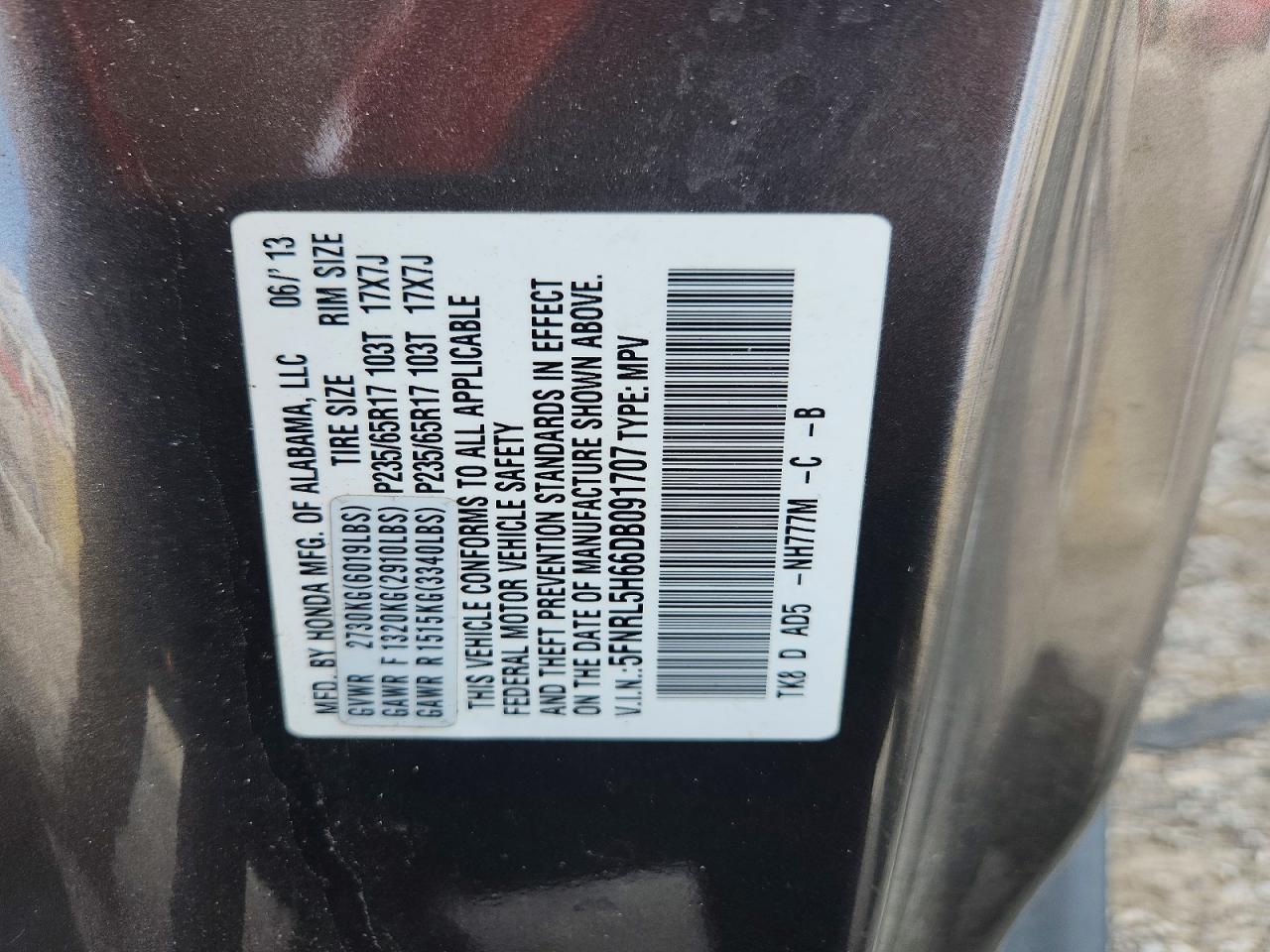 2013 Honda Odyssey Exl Gray vin: 5FNRL5H66DB091707