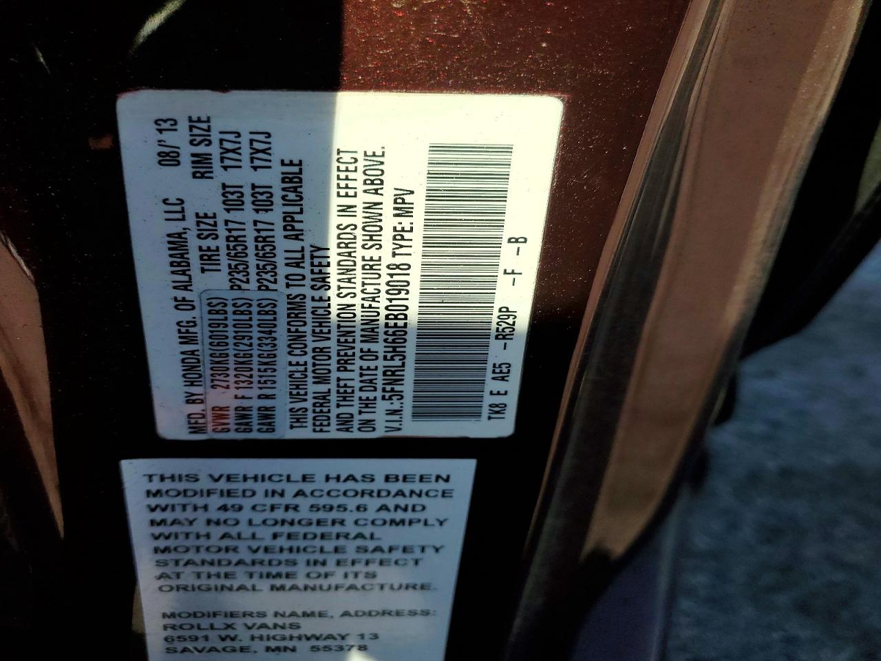 2014 Honda Odyssey Exl Maroon vin: 5FNRL5H66EB019018