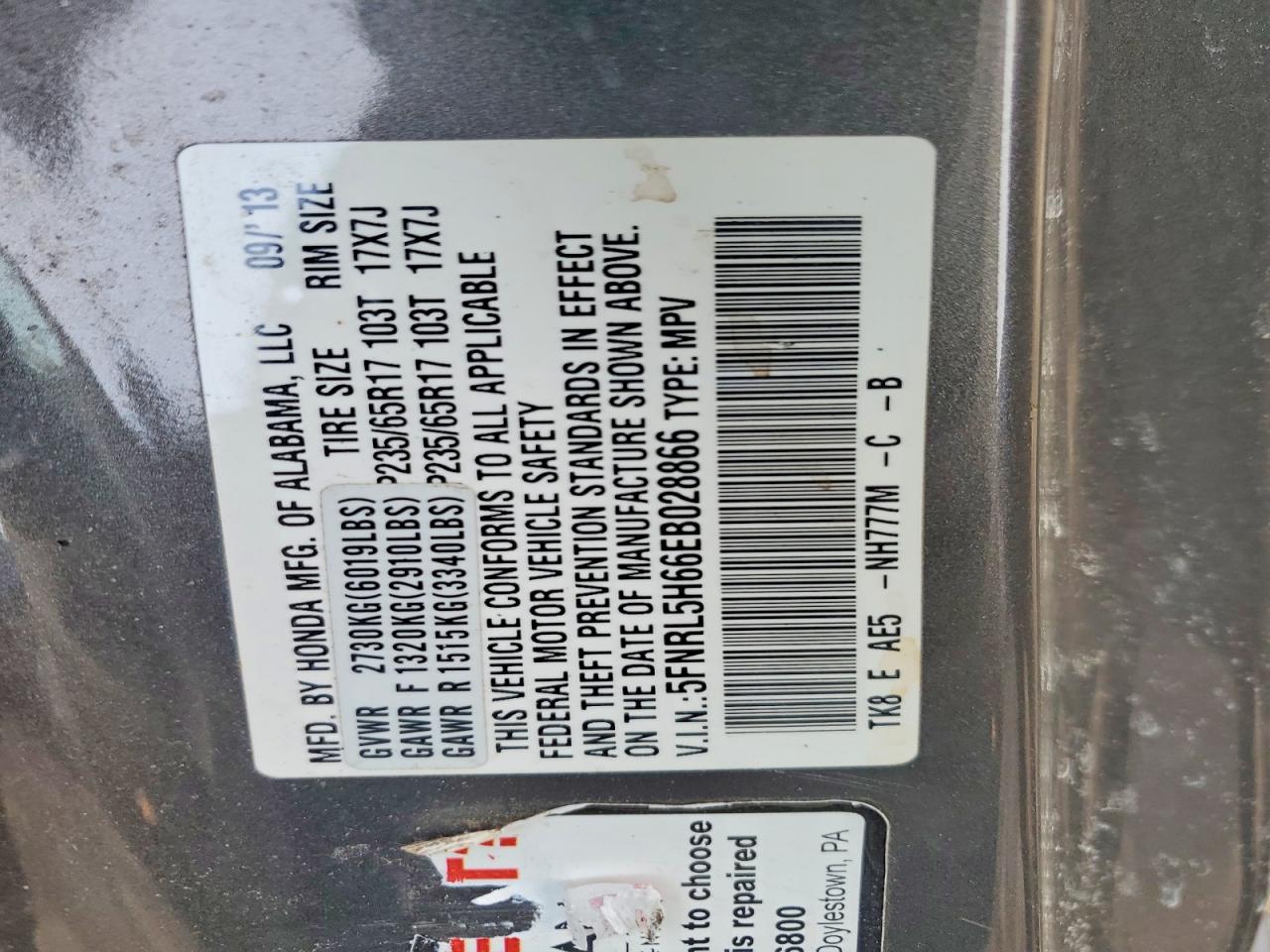 2014 Honda Odyssey Exl Gray vin: 5FNRL5H66EB028866